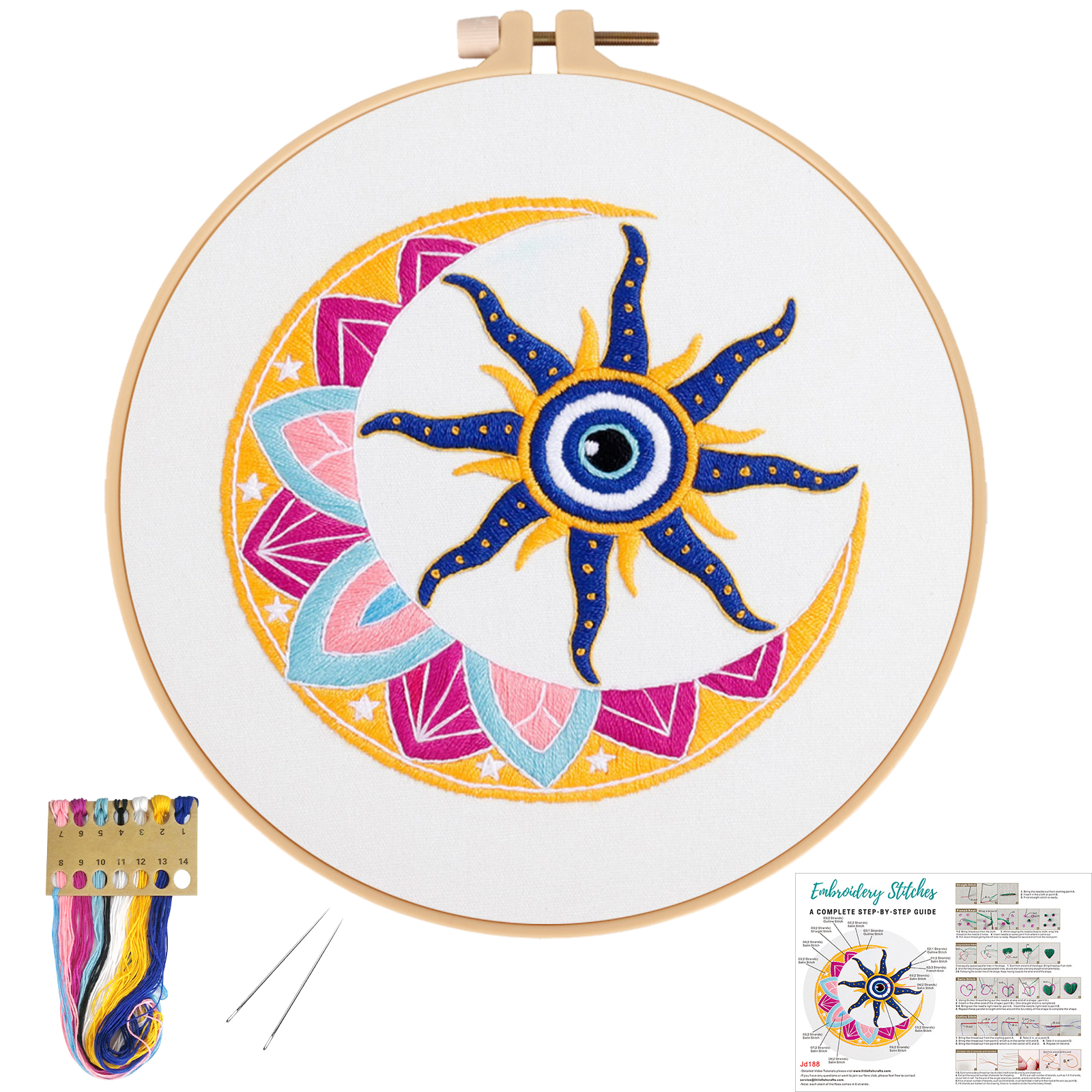 Embroidery Starter Kit Cross stitch kit for Adult Beginner -Tarot Evil Eye with Sun Moon pattern
