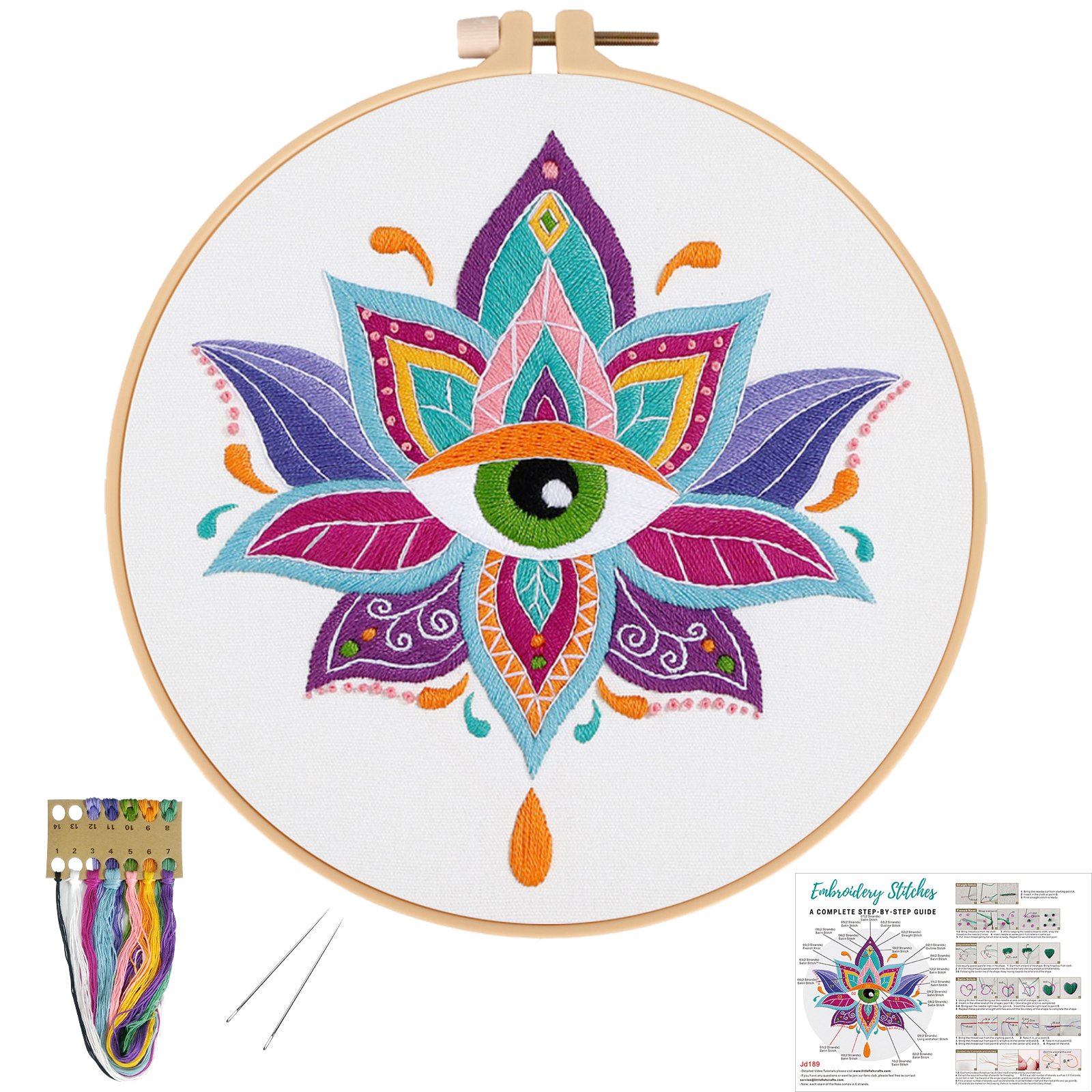 Embroidery Starter Kit Cross stitch kit for Adult Beginner -Tarot Evil Eye with Louts Flower pattern