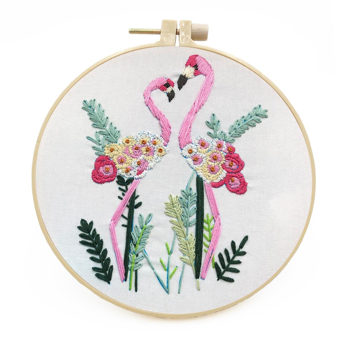 Embroidery Starter Kit Cross stitch kit for Adult Beginner -Flamingo pattern