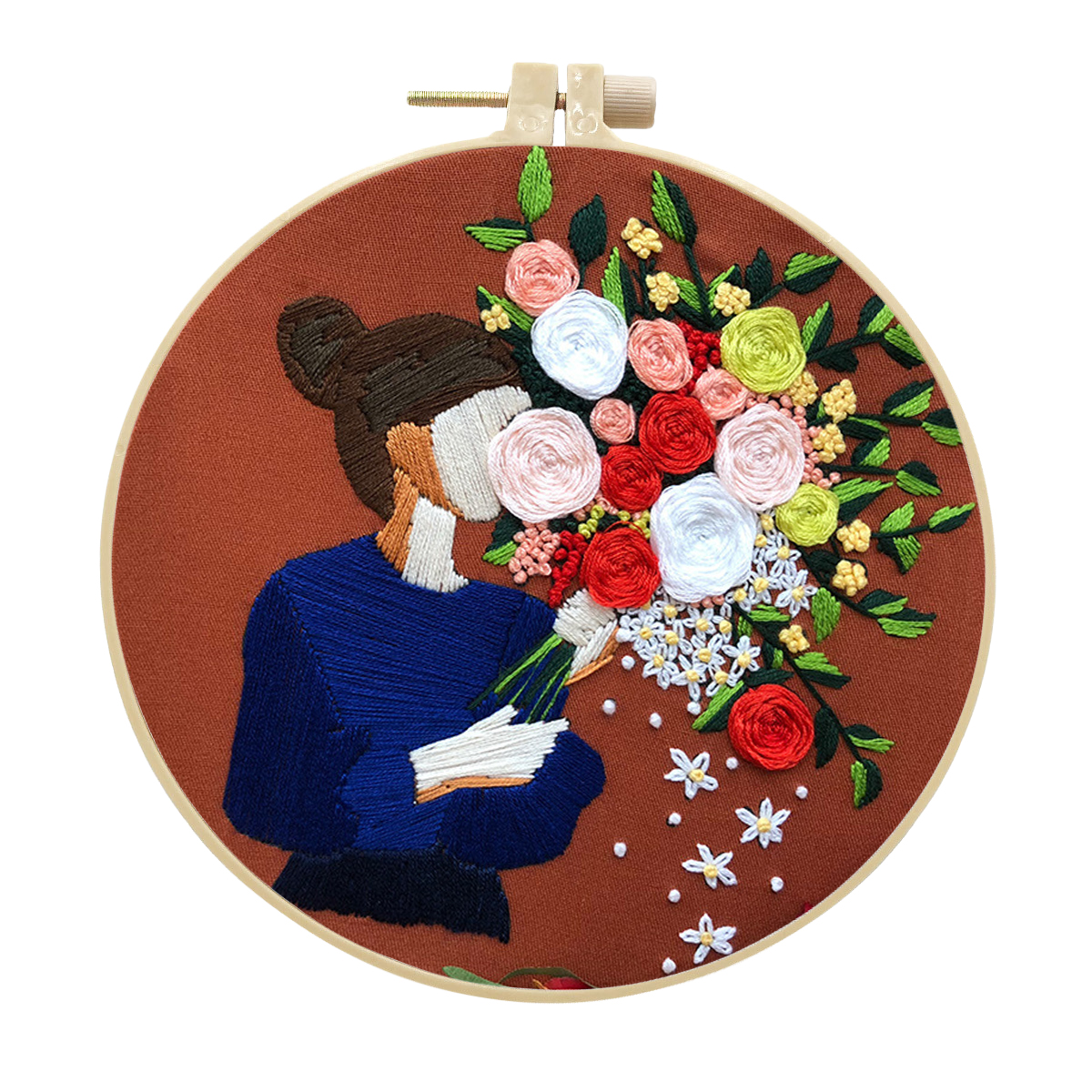 DIY Handmade Embroidery Kit Craft Cross Stitch Kits Beginner - Girl with Rose Pattern