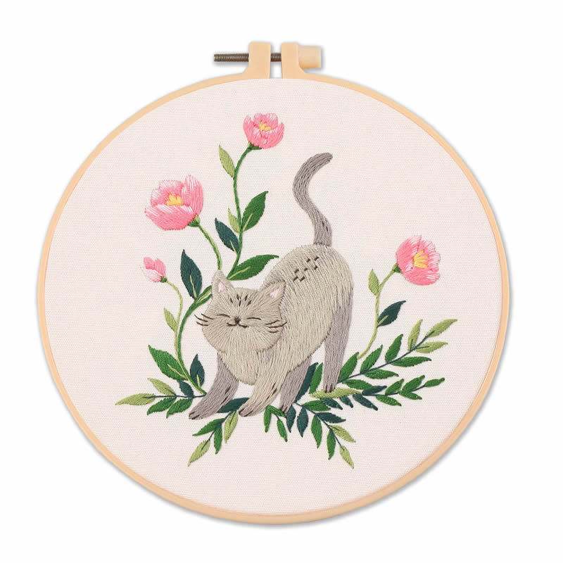 DIY Handmade Embroidery Craft Cross stitch kit Beginner  - Cat Flower Pattern