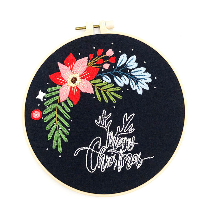 DIY Handmade Christmas Embroidery Kit Craft Cross Stitch Kits Beginner - XMAS Flowers Pattern