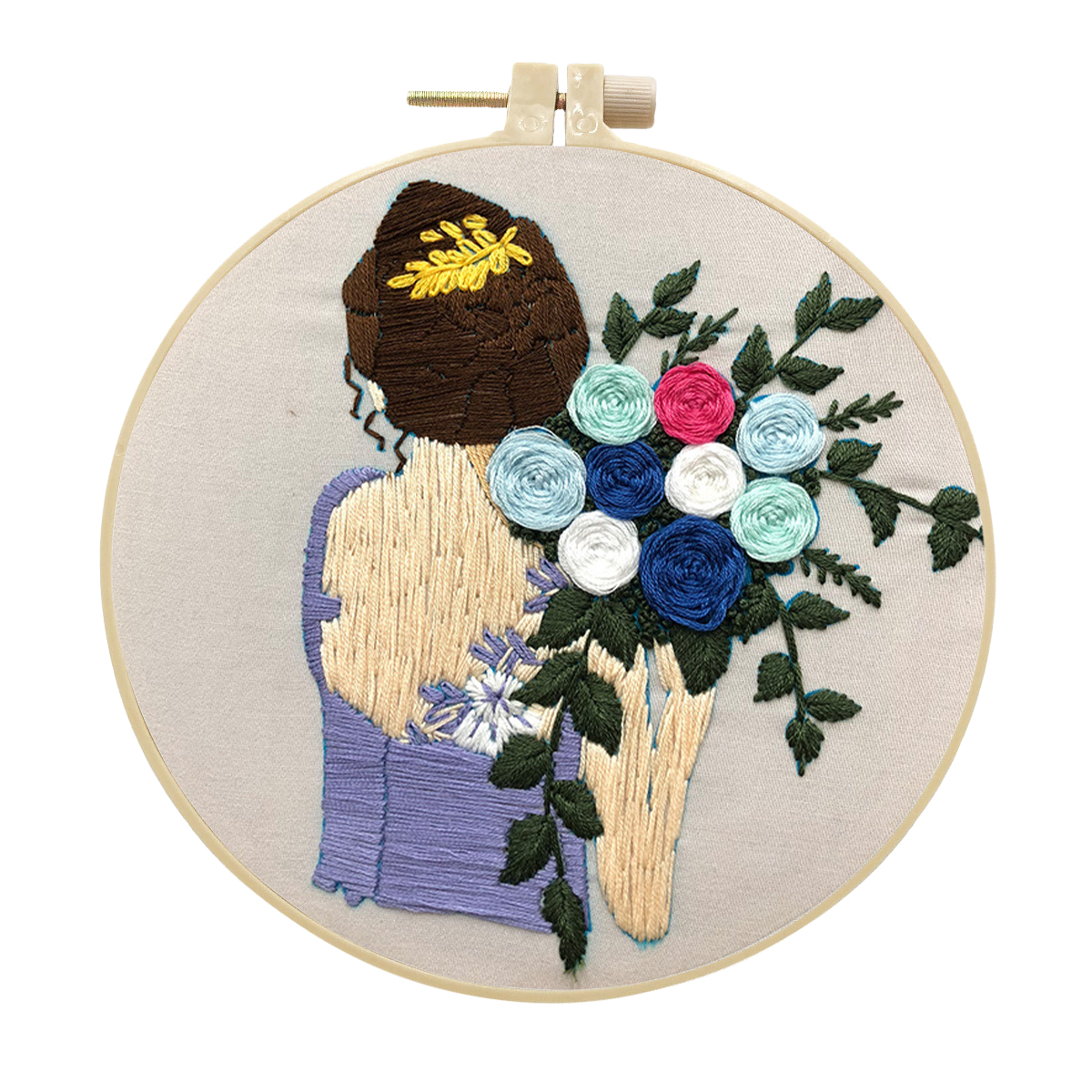DIY Handmade Embroidery Kit Craft Cross Stitch Kits Beginner - Girl Carrying Flowers Pattern
