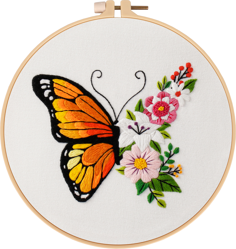Embroidery Starter Kit Cross stitch kit for Adult Beginner - Butterfly Flower Embroidery
