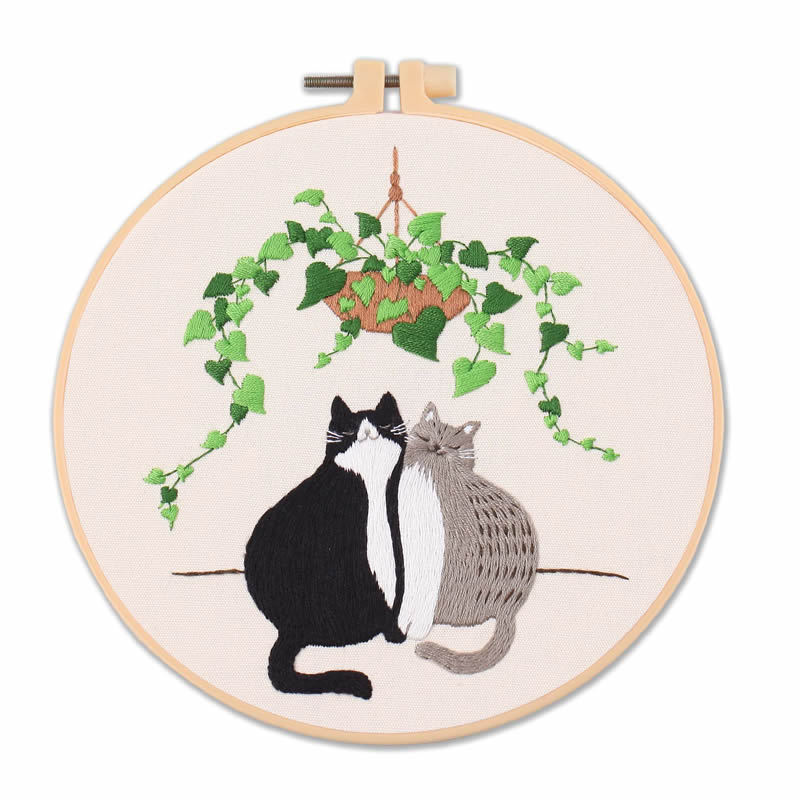 Embroidery Starter Kit Cross stitch kit for Adult Beginner -Funny Cats pattern