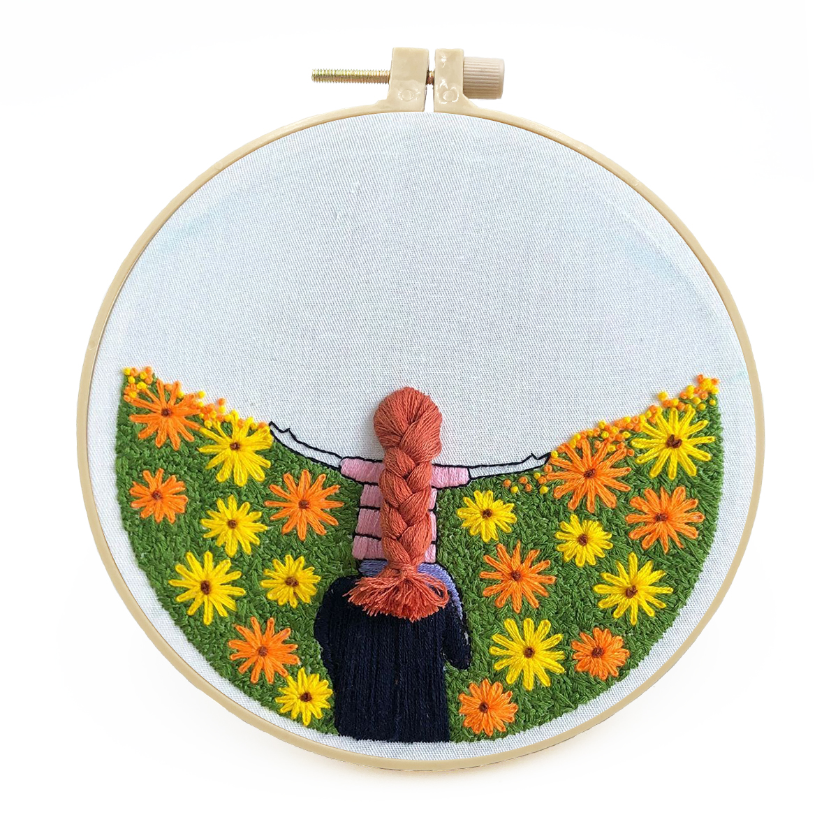 Embroidery Starter Kit Cross stitch kit for Adult Beginner -Girl and Flower pattern