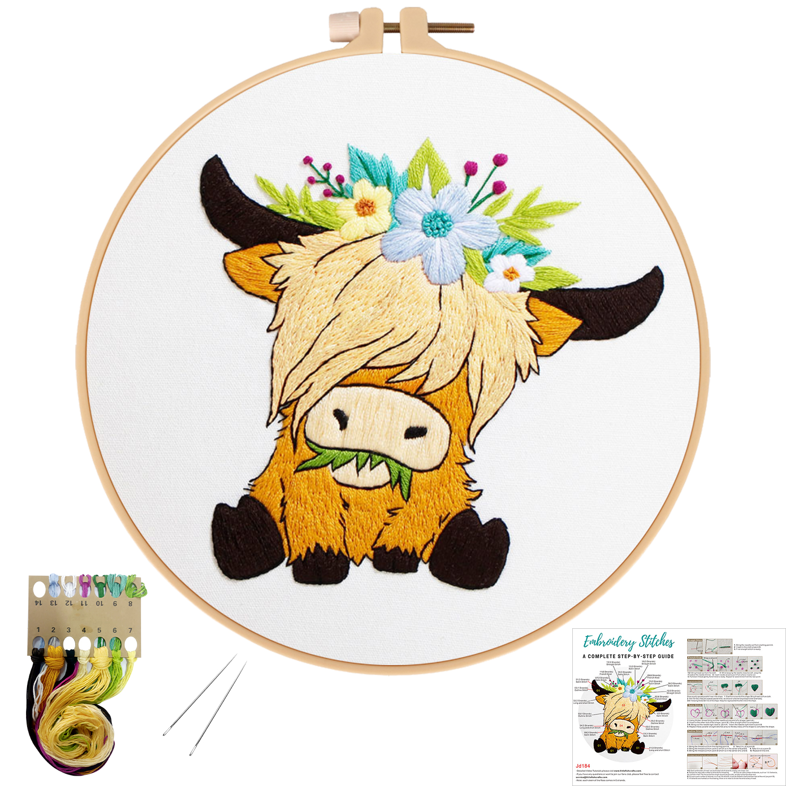 Embroidery Starter Kit Cross stitch kit for Adult Beginner -Highland Cow pattern