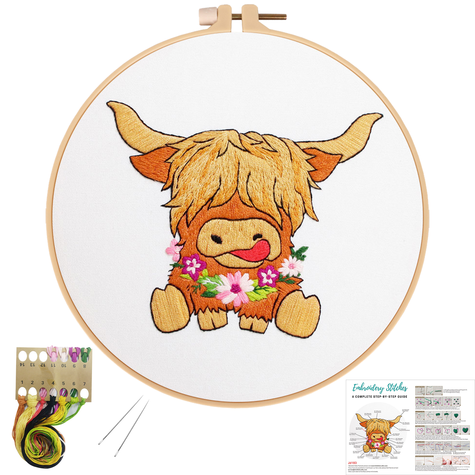 Embroidery Starter Kit Cross stitch kit for Adult Beginner -Highland Cow pattern
