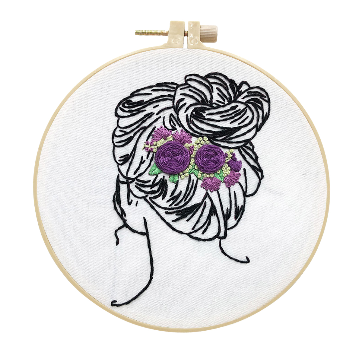 Craft Handmade Embroidery kit for Adult - Girl with Purple Rose Pattern