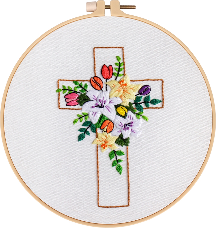 DIY Handmade Embroidery Cross Stitch Kit - Easter Cross with Lily  Pattern