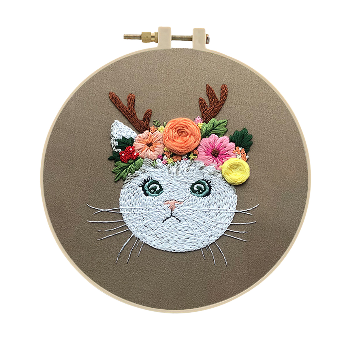Embroidery starter kit for Adult Beginner - Cute Cat with Antlers Pattern