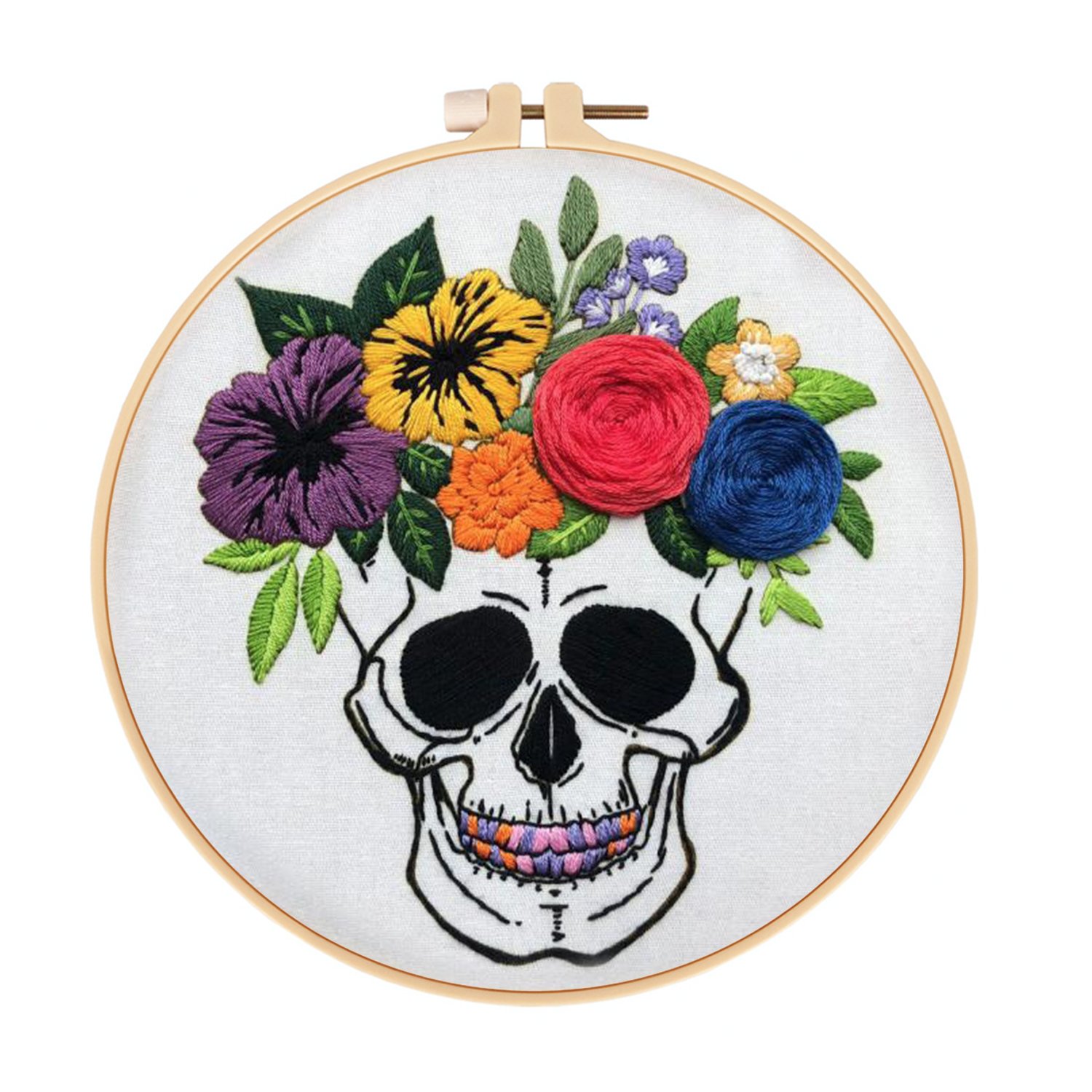 DIY Handmade Embroidery  Cross stitch kit for Adult Beginner- Skull with Flowers Pattern