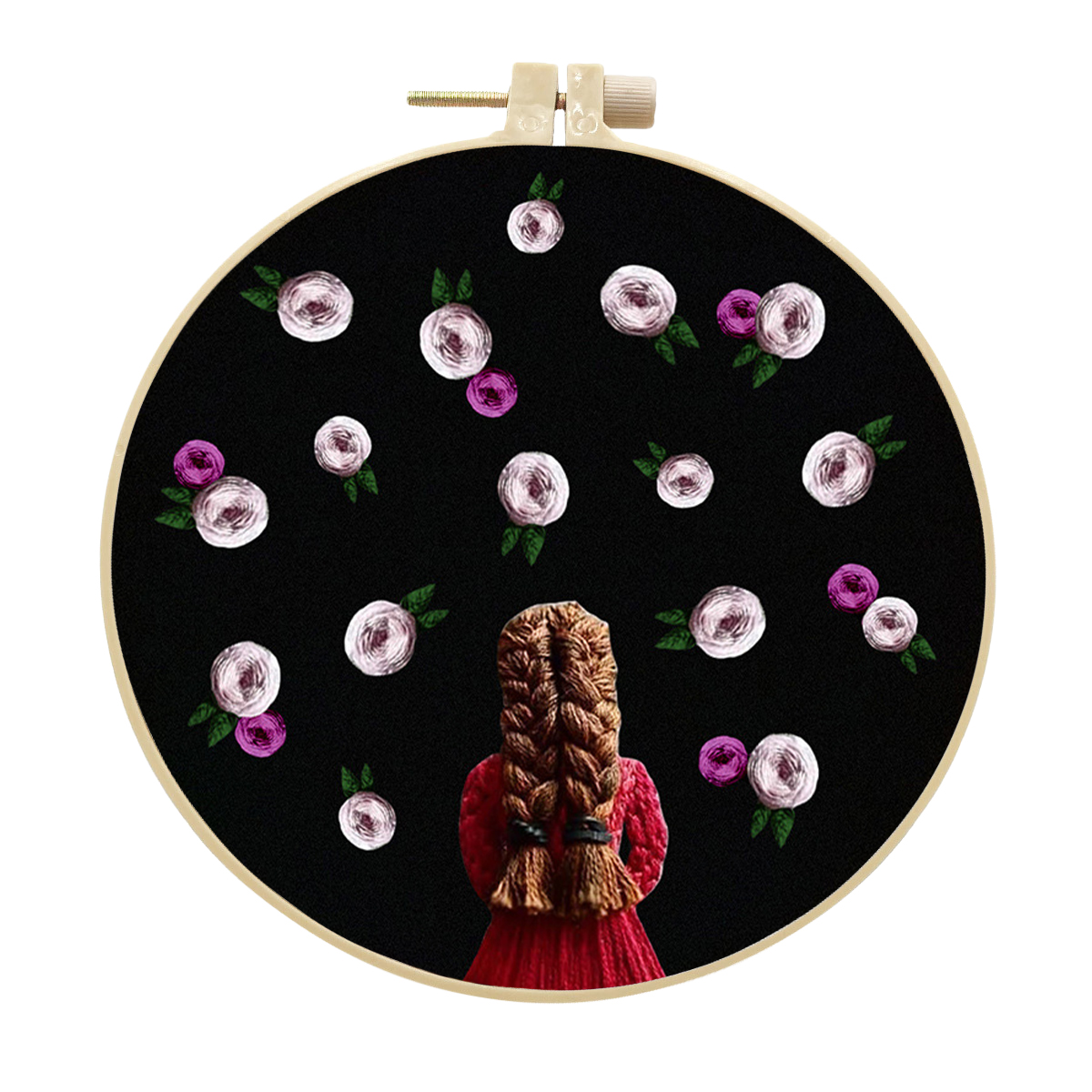 Handmade Embroidery Kit Cross stitch kit for Adult Beginner - Girl and Lovely flowers Pattern