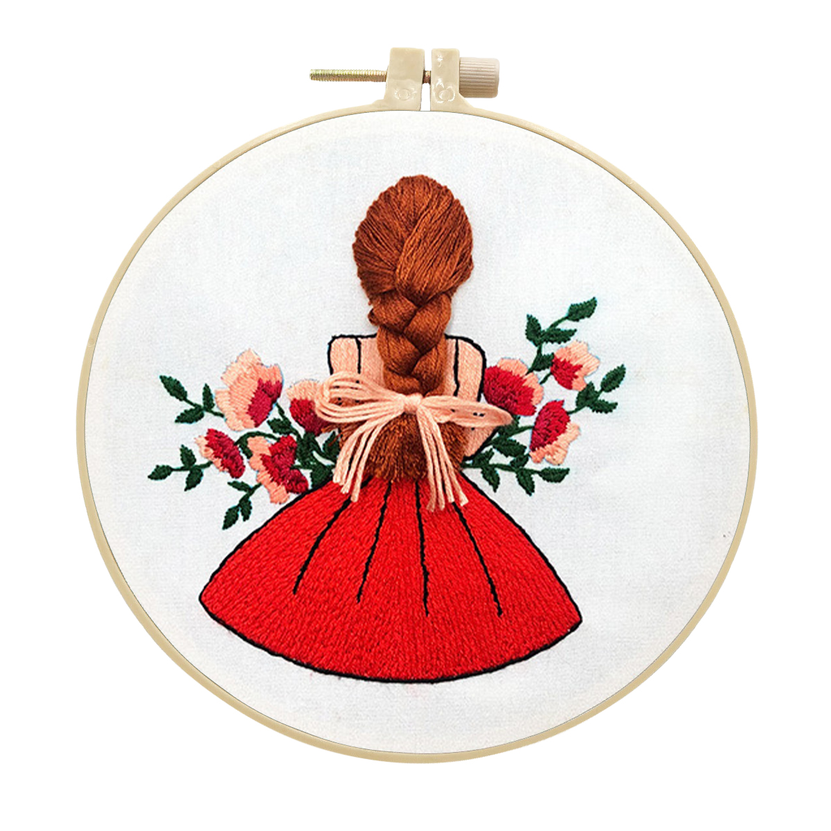 Handmade Embroidery Kit Cross stitch kit for Adult Beginner - Red Dress Girl Pattern