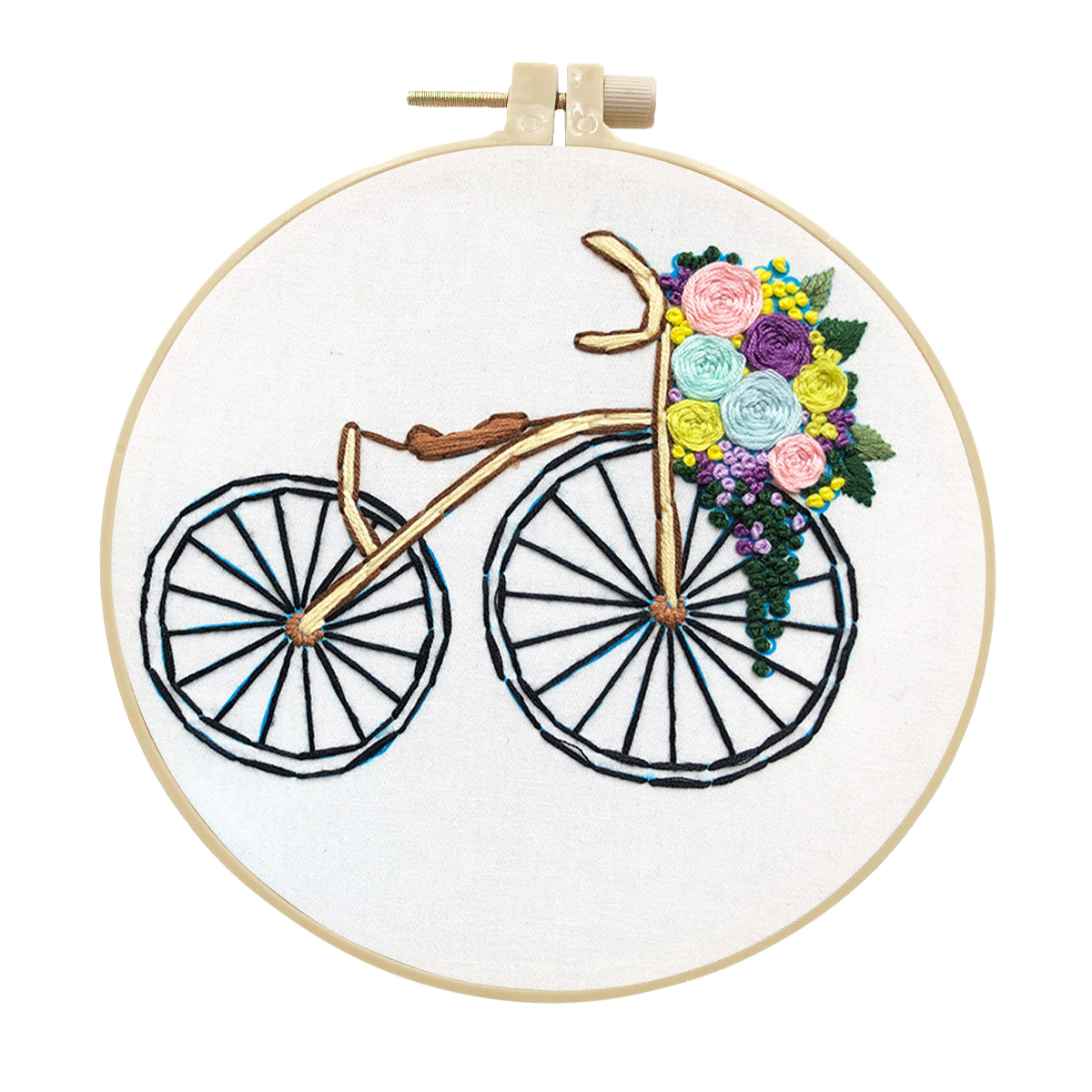 DIY Craft Handmade Embroidery kit for Adult - Bicycle and Flowers Pattern