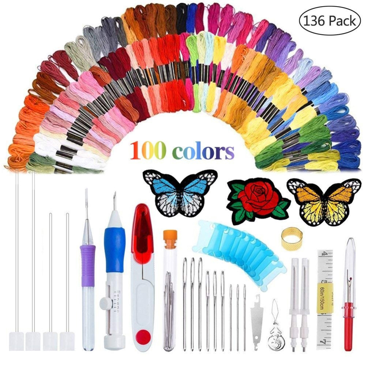 Rainbow Coloured Embroidery Floss  Embroidery Tools Poking Needle Set