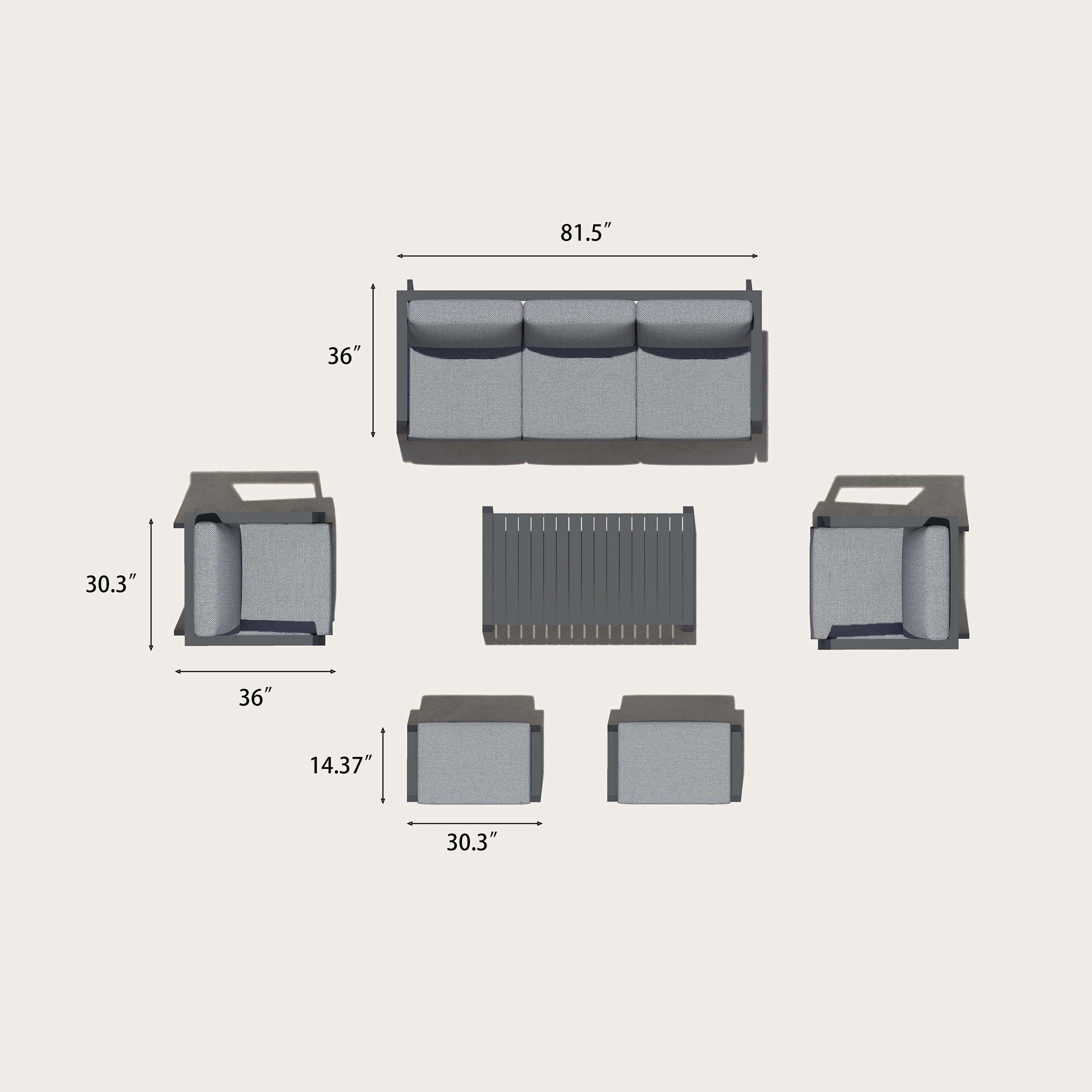 KATE Aluminum Patio Sofa Conversation Set - 5 Seat-Baeryon Furniture