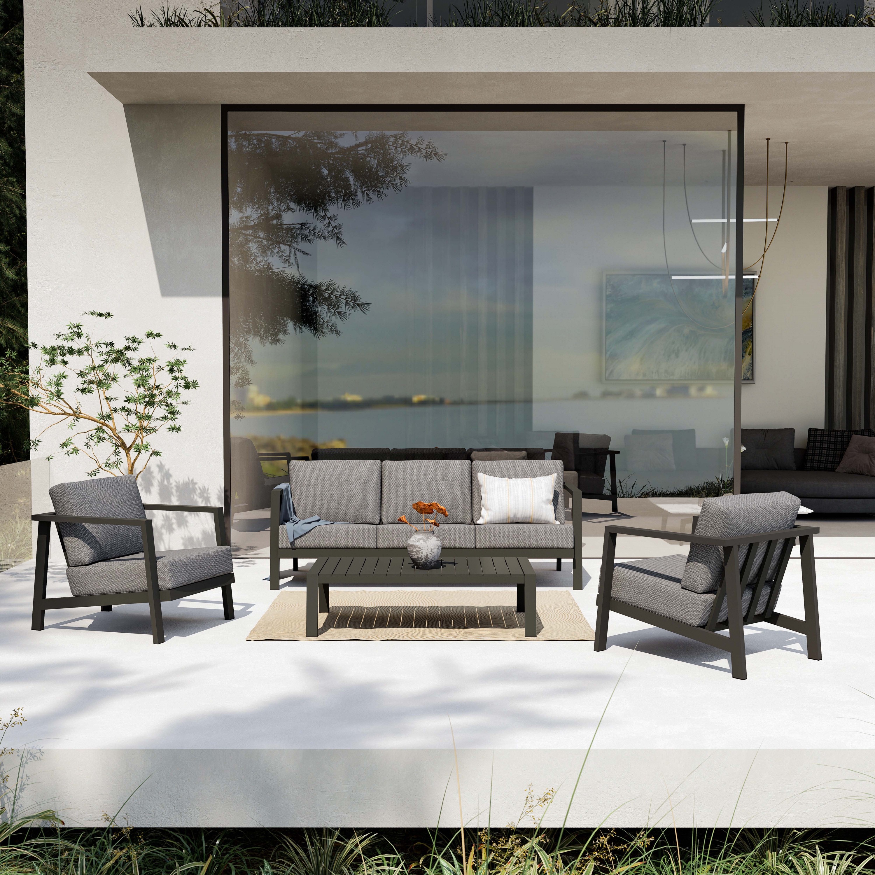 KATE Aluminum Outdoor Sofa with Coffee Table - 5 Seat-Baeryon Furniture