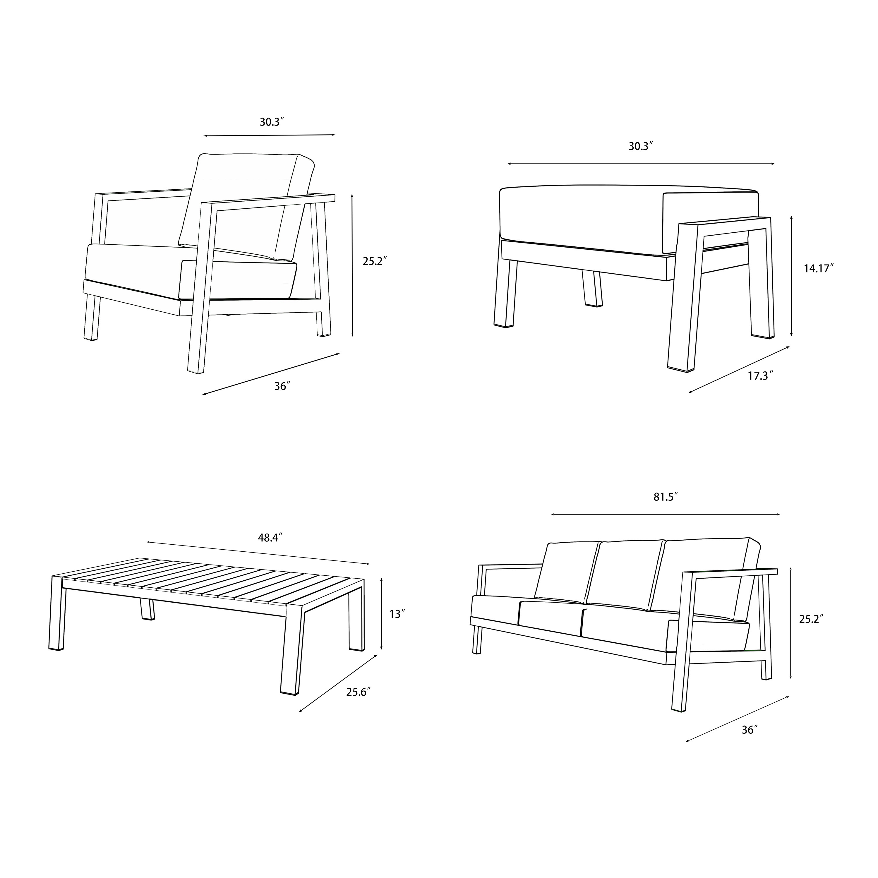 KATE Aluminum Patio Sofa Conversation Set - 5 Seat-Baeryon Furniture