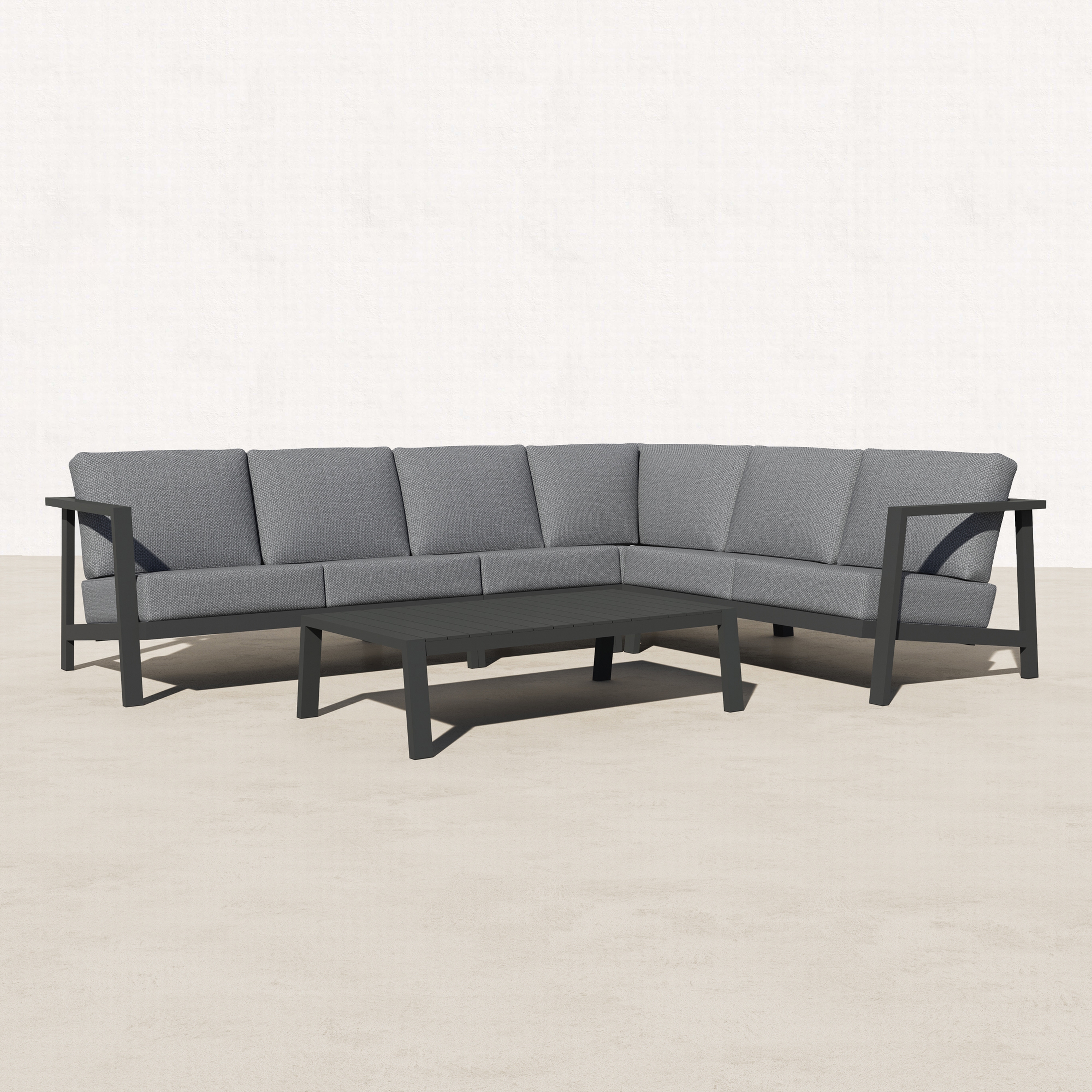 KATE Aluminum Outdoor L Sectional with Coffee Table - 6 Seat-Baeryon Furniture