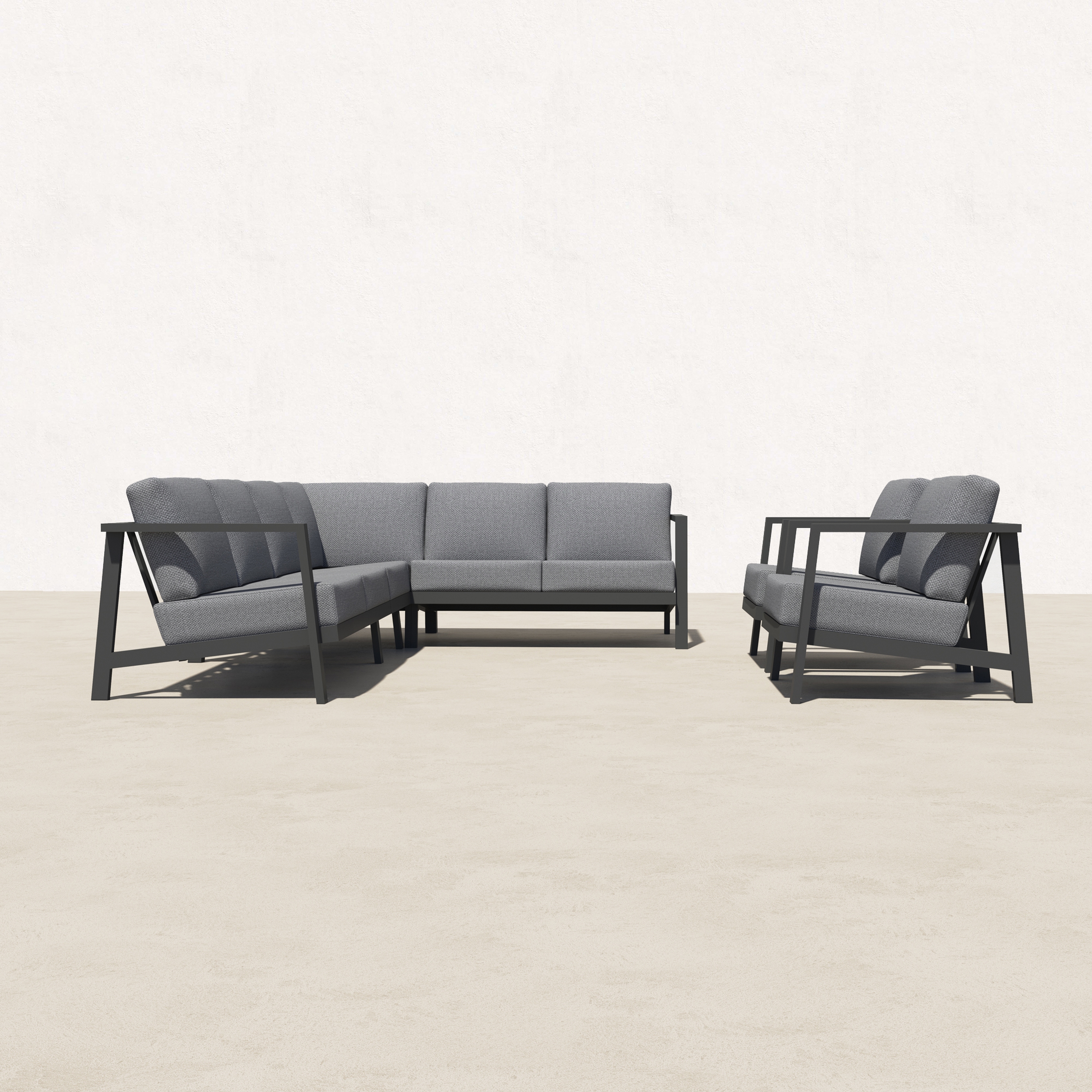 KATE Aluminum Outdoor L Sectional with Club Chairs - 8 Seat-Baeryon Furniture