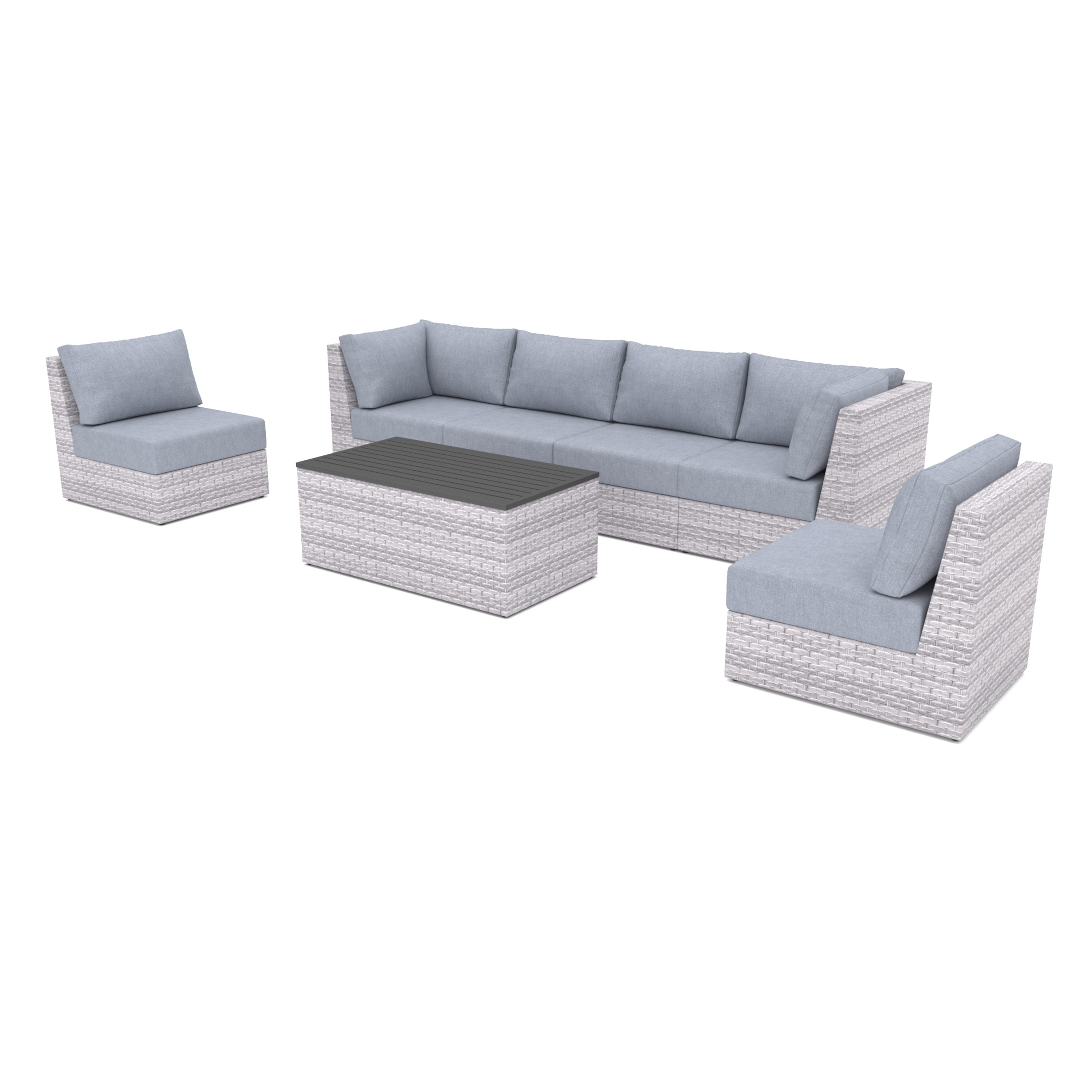 AVALON 7 Piece Outdoor Sofa With Armless Chairs-Baeryon Furniture