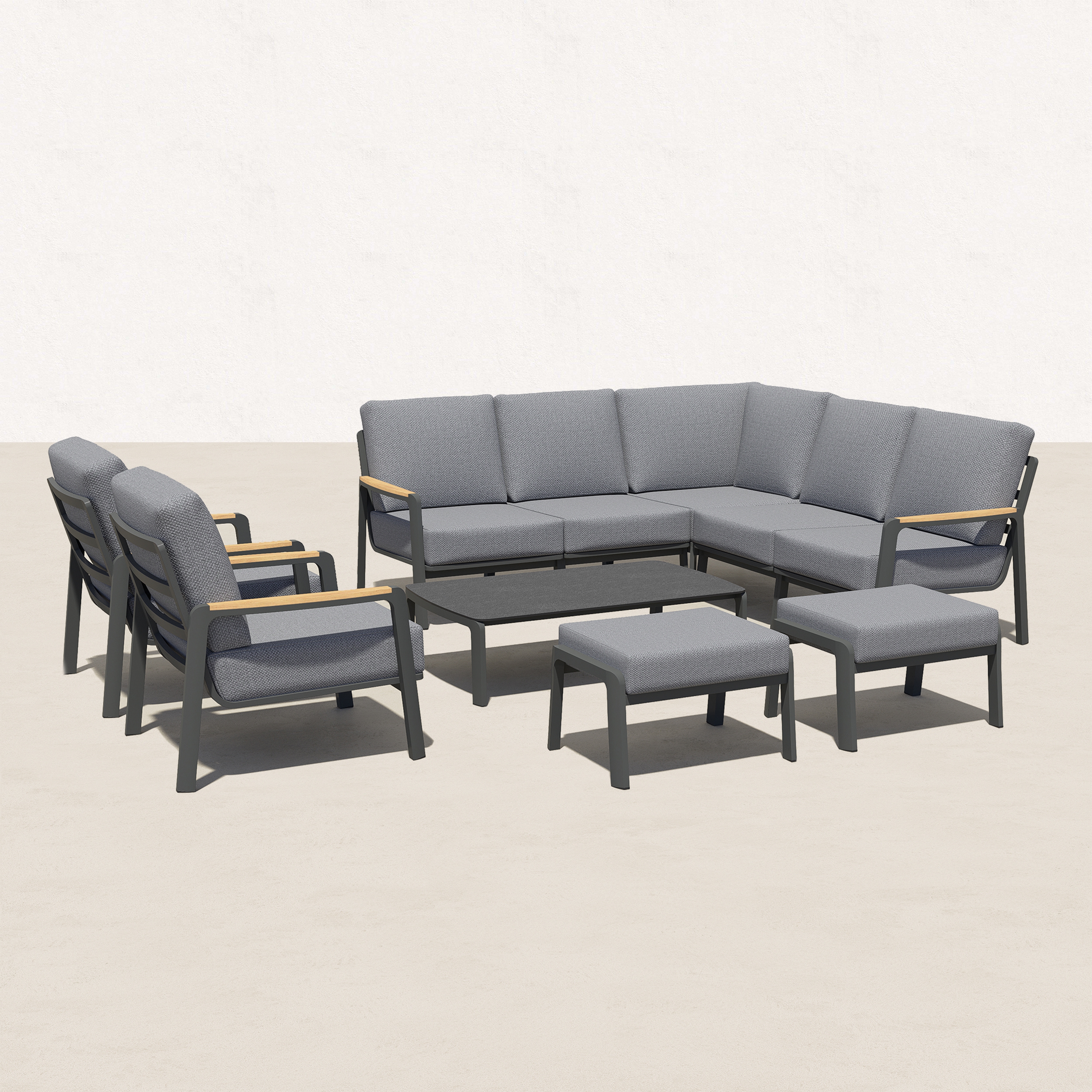 Orion 10 Piece Teak Outdoor Corner Sectional - 7 Seat-Baeryon Furniture
