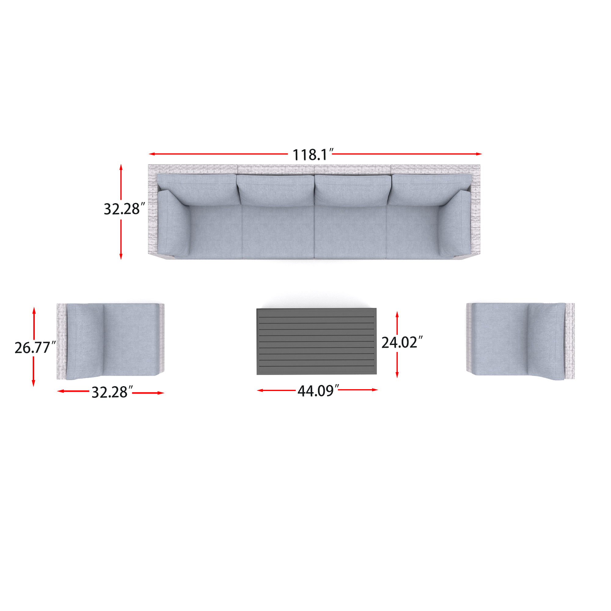 AVALON 7 Piece Outdoor Sofa With Armless Chairs-Baeryon Furniture