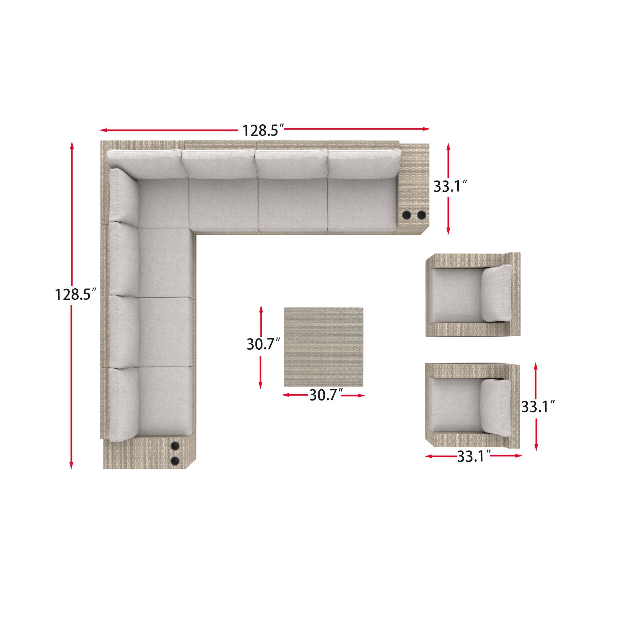 VENTURA 12 Piece Luxury L Shape Sectional Patio Sofa-Baeryon Furniture
