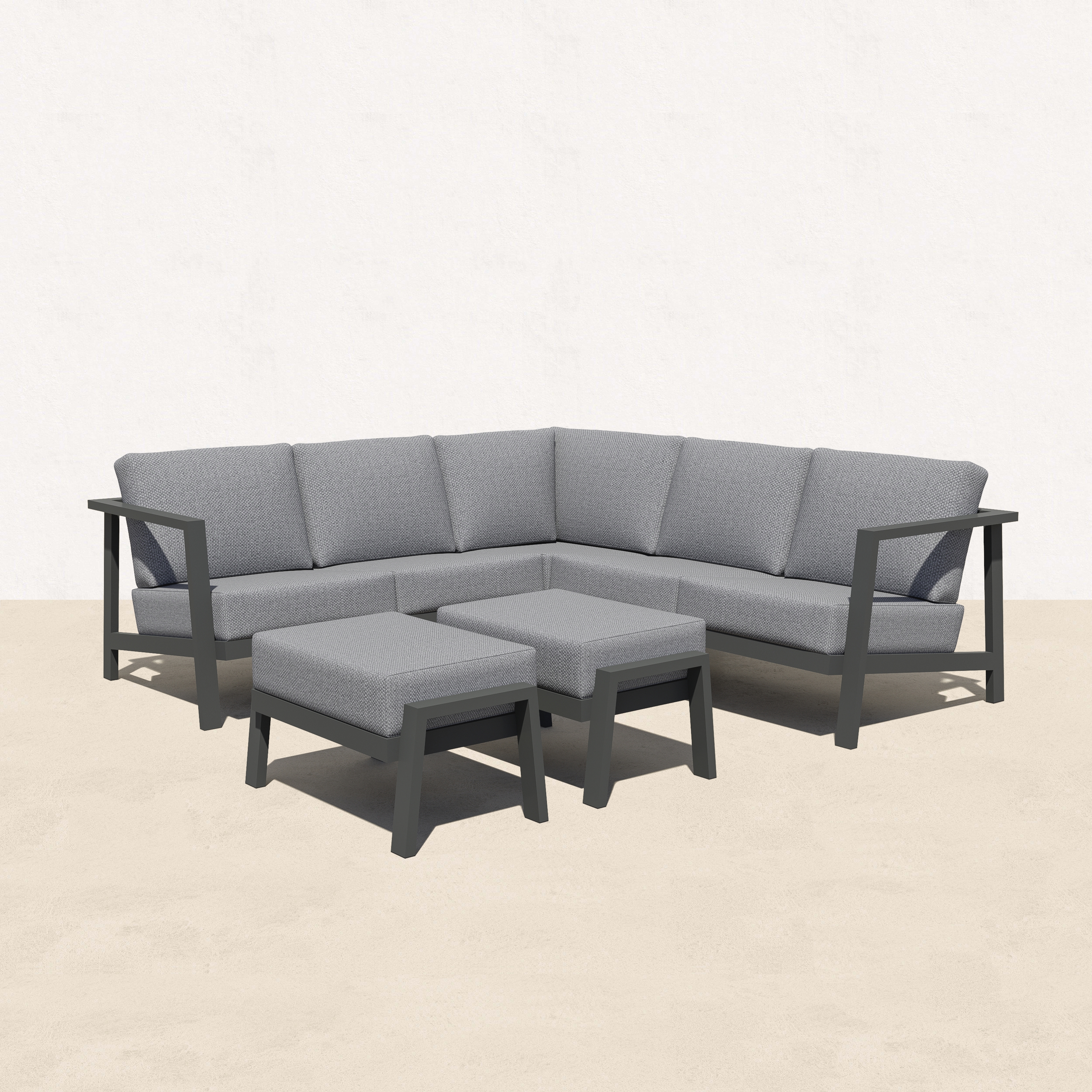 KATE Aluminum Outdoor Corner Sectional with Ottomans - 5 Seat