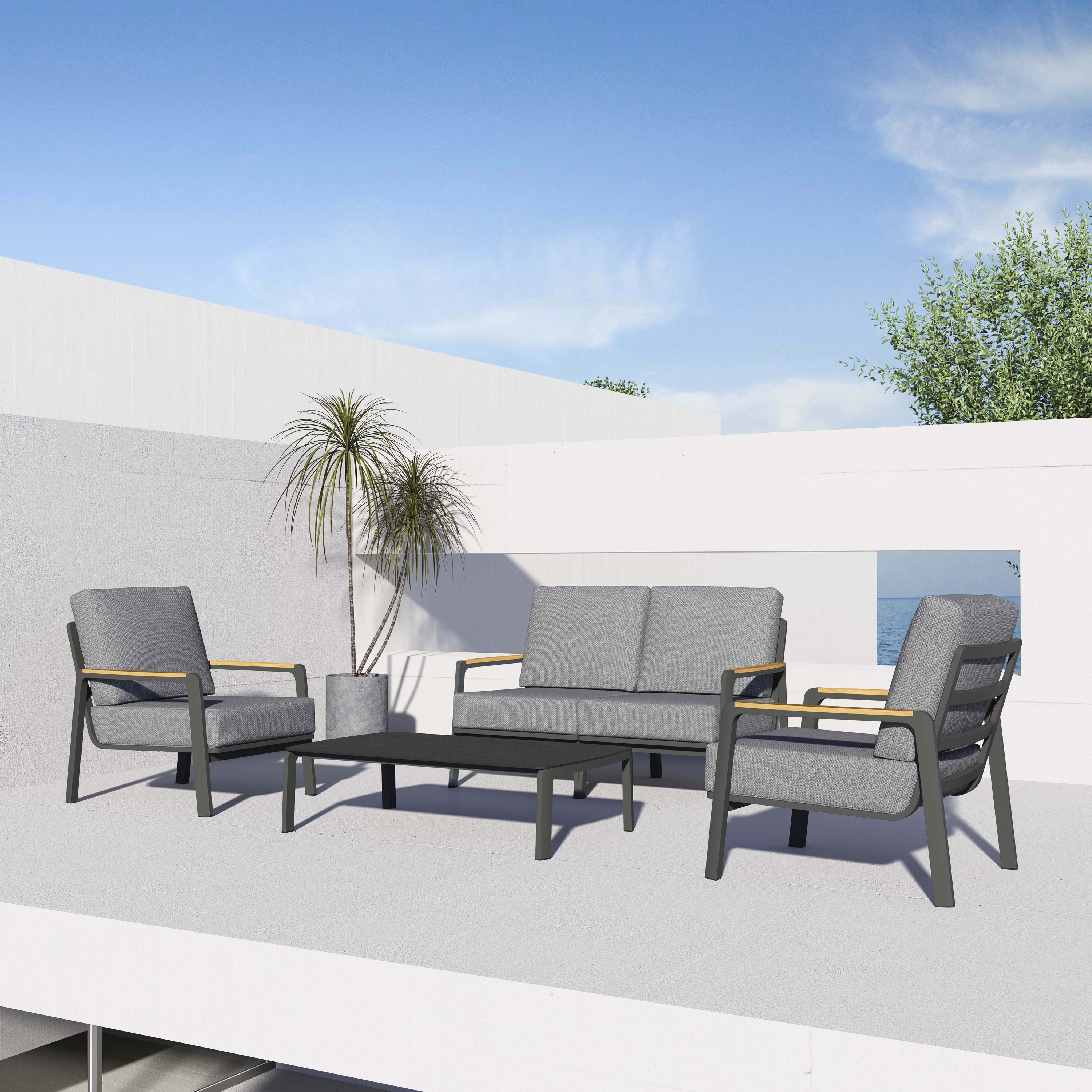 Orion Teak Outdoor Loveseat with Coffee Table - 4 Seat-Baeryon Furniture