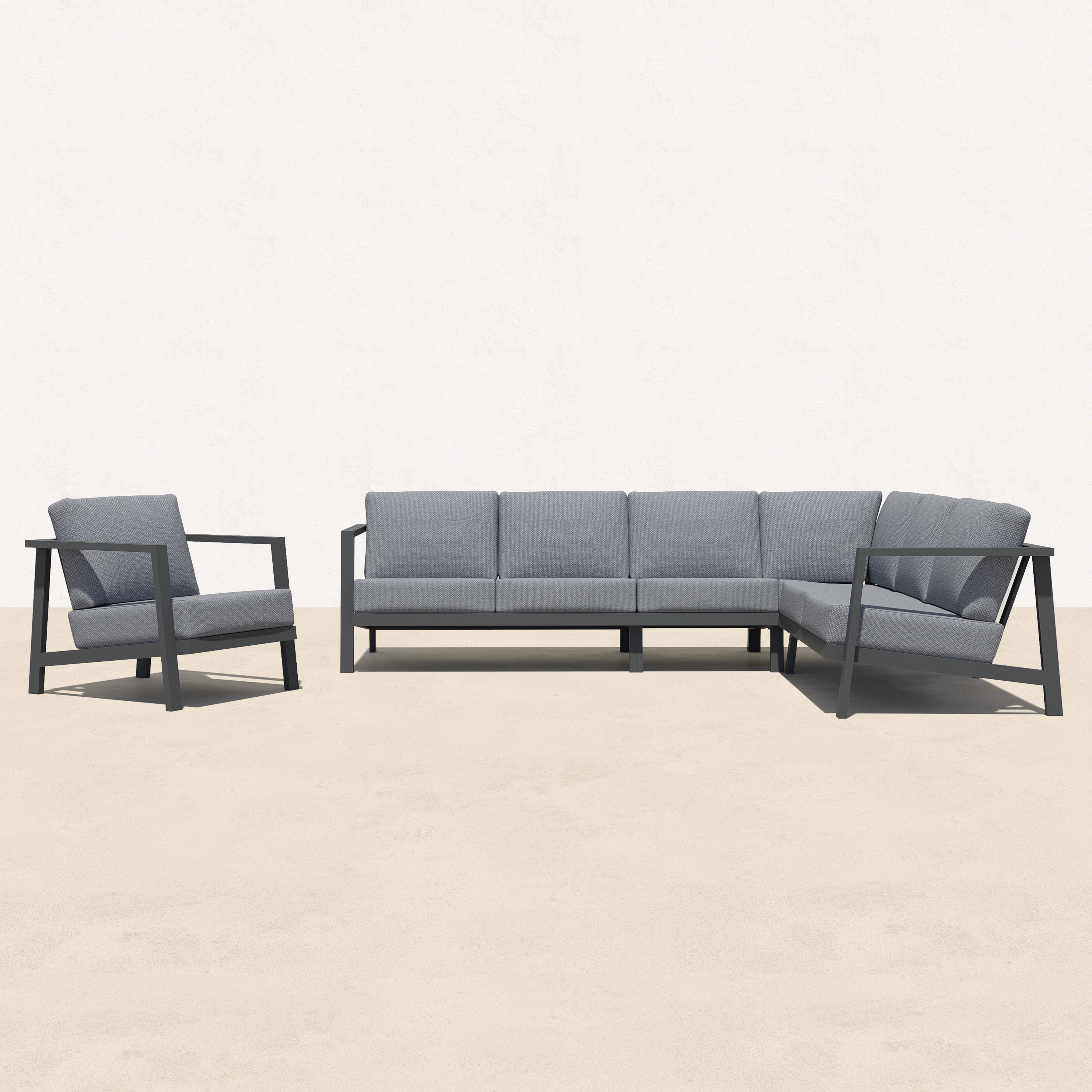 KATE Aluminum Outdoor L Sectional with Armchair - 7 Seat-Baeryon Furniture