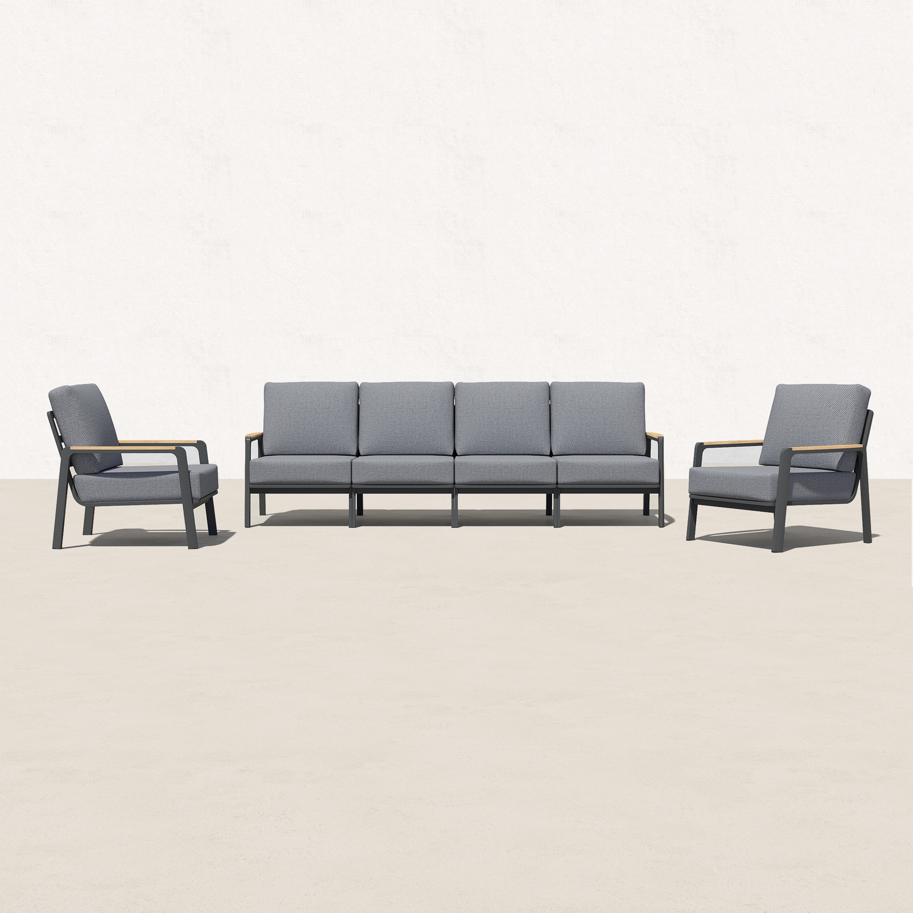 Orion Teak Outdoor Sofa with Armchairs - 6 Seat-Baeryon Furniture