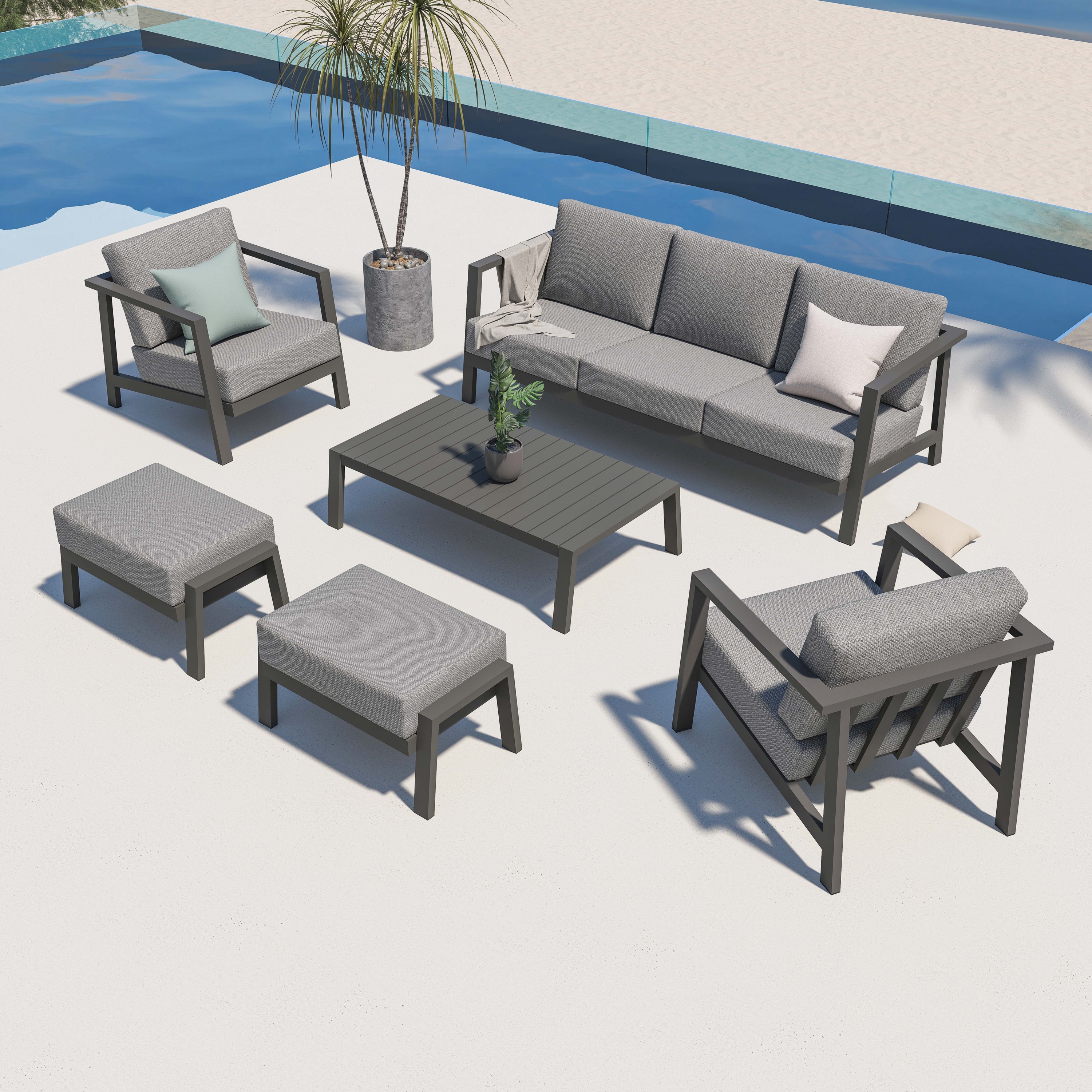 KATE Aluminum Patio Sofa Conversation Set - 5 Seat-Baeryon Furniture