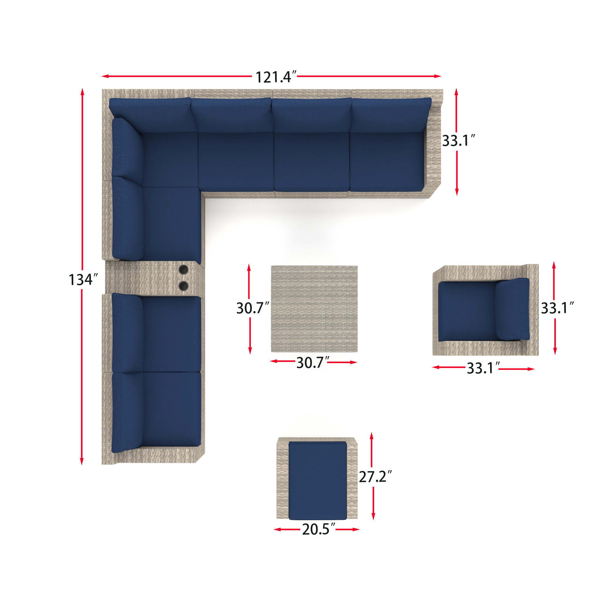 VENTURA 11 Piece Navy Outdoor Sectional-Baeryon Furniture