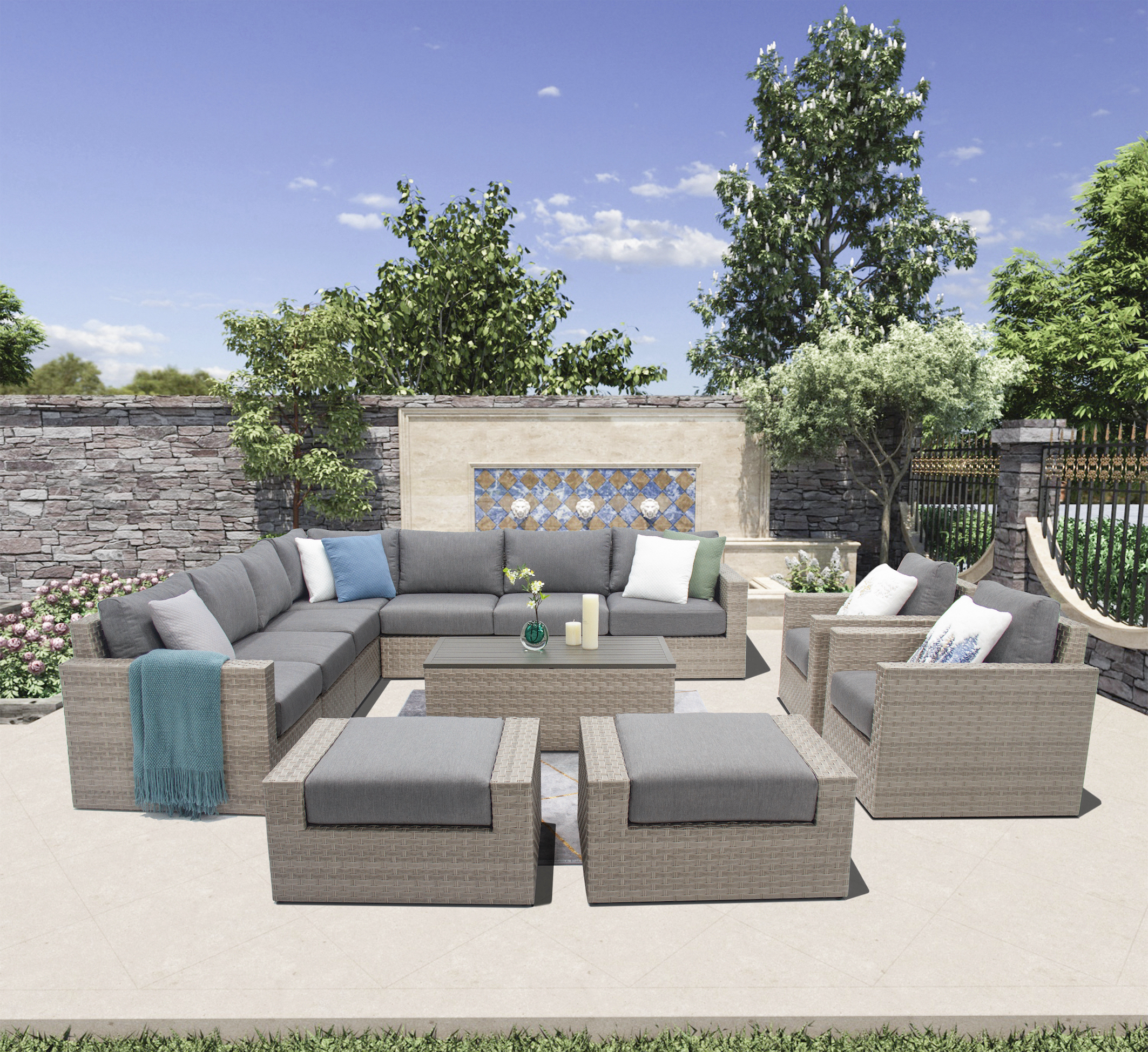 AVALON 12 Piece Sectional Patio Furniture-Baeryon Furniture