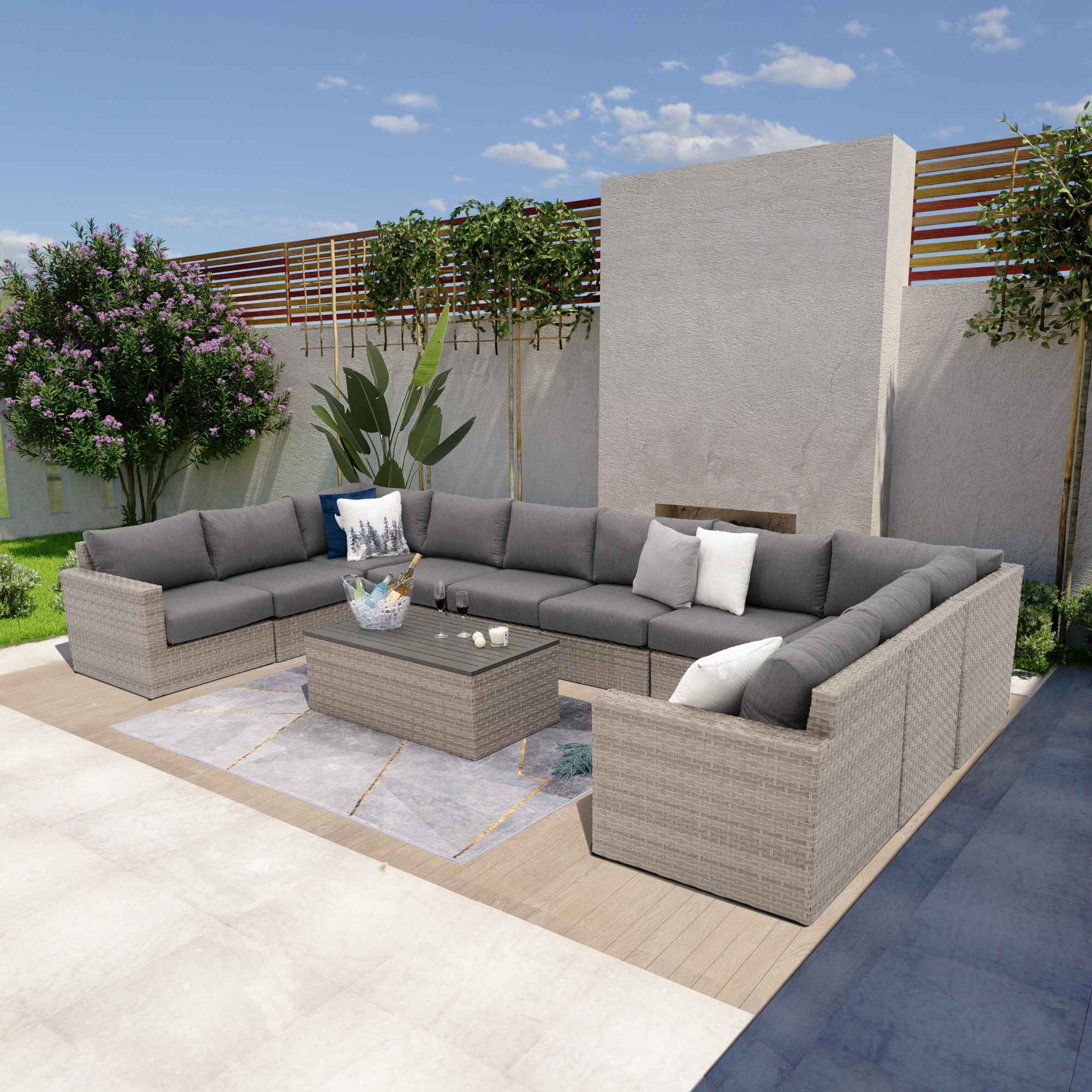 AVALON 11 Piece Wicker Outdoor U Sectional-Baeryon Furniture