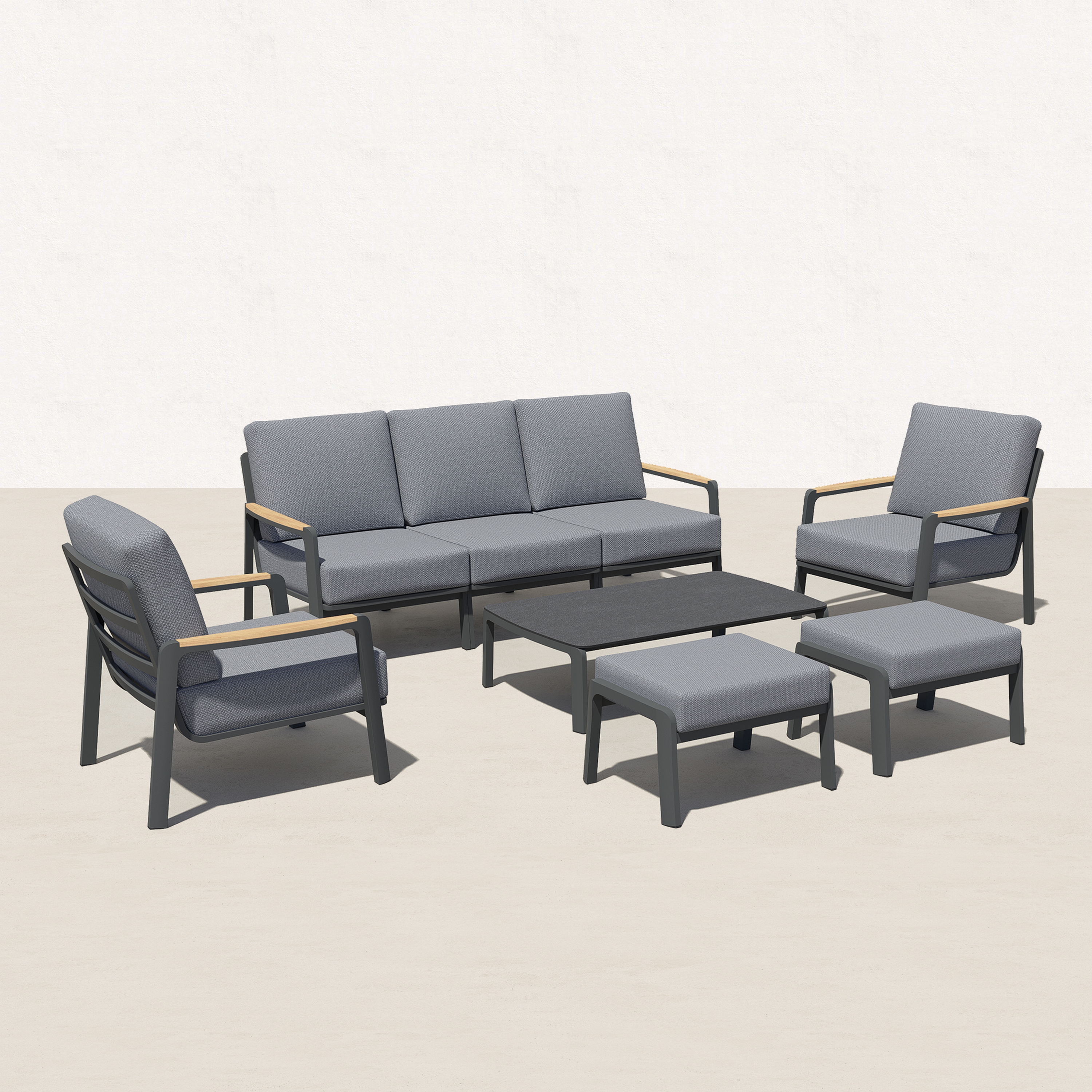 Orion 8 Piece Teak Modern Outdoor Sofa Set-Baeryon Furniture
