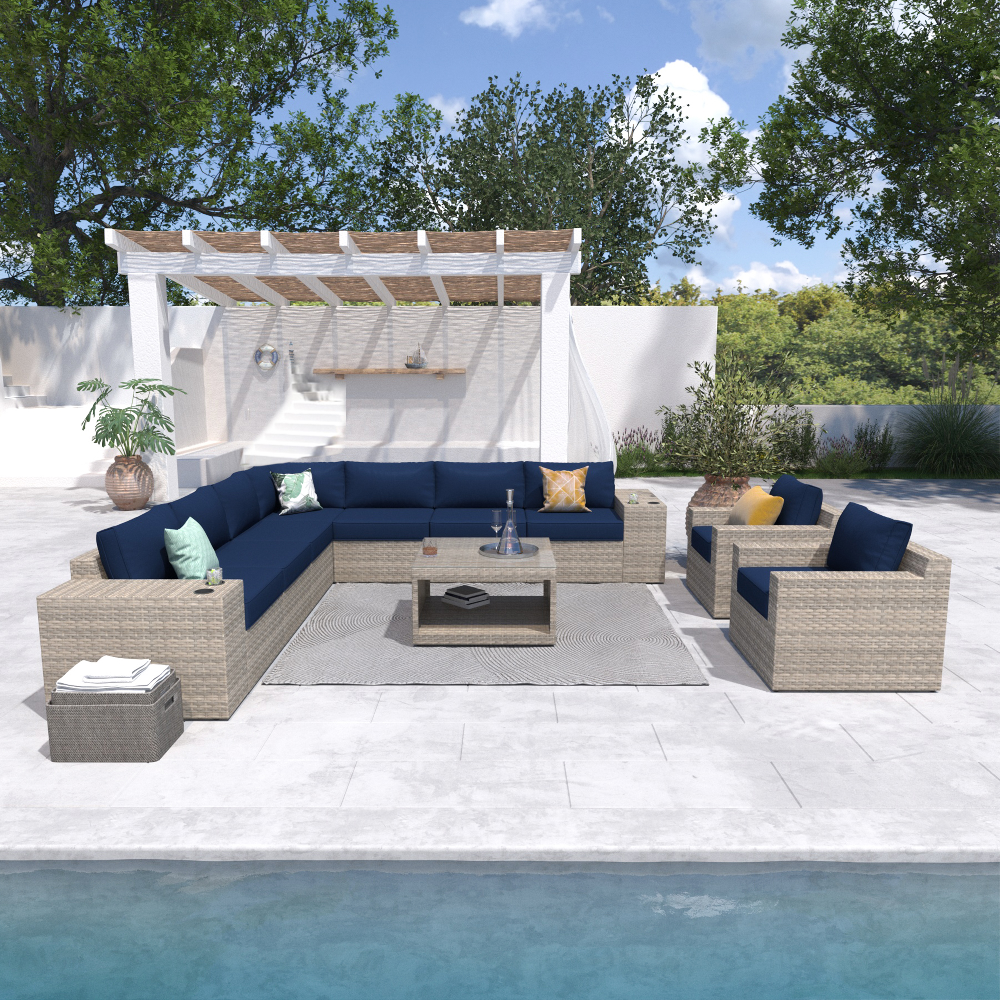 VENTURA 12 Piece Luxury L Shape Sectional Patio Sofa-Baeryon Furniture