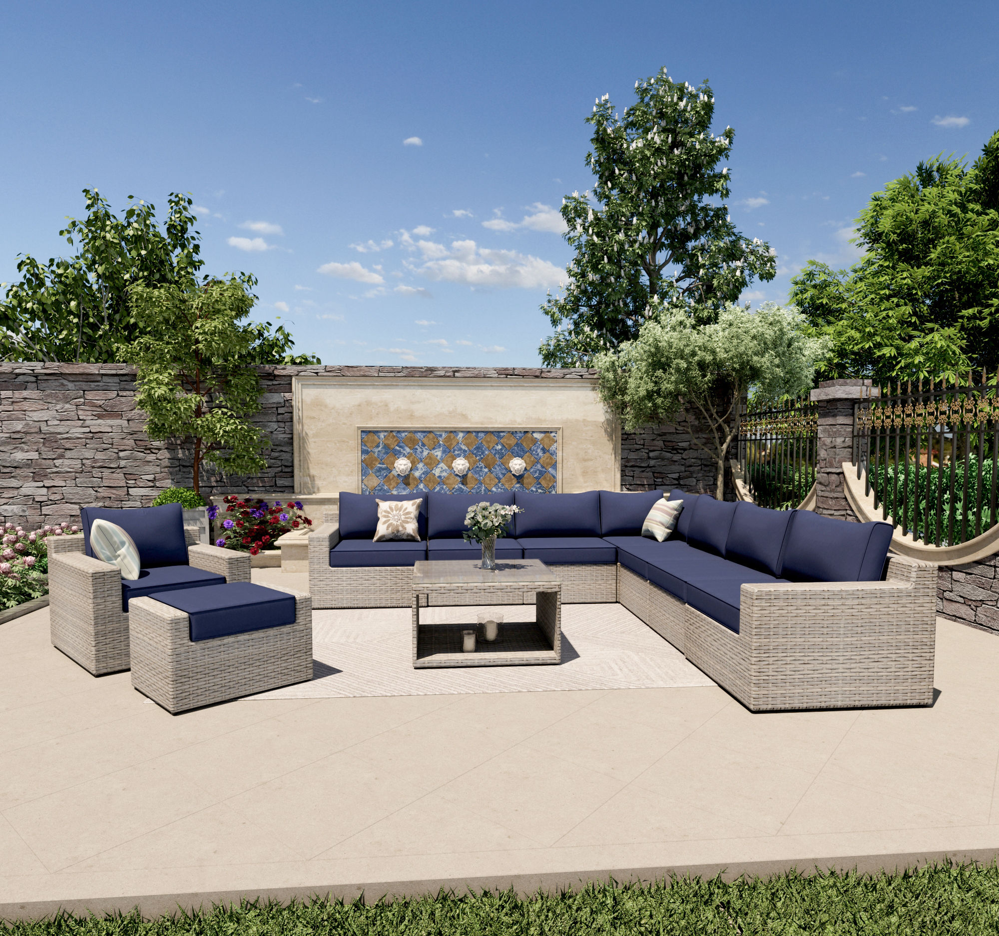 VENTURA 10 Piece Wicker Outdoor Sectional Sofa-Baeryon Furniture