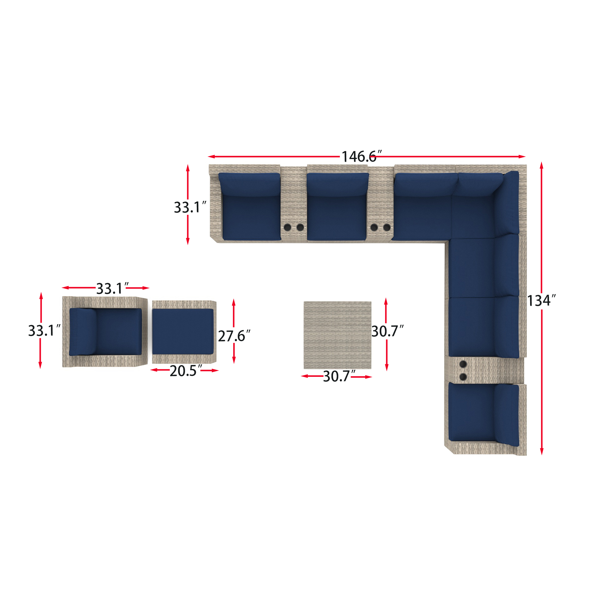 VENTURA 13 Piece Luxury Large Wicker Patio Sectional-Baeryon Furniture