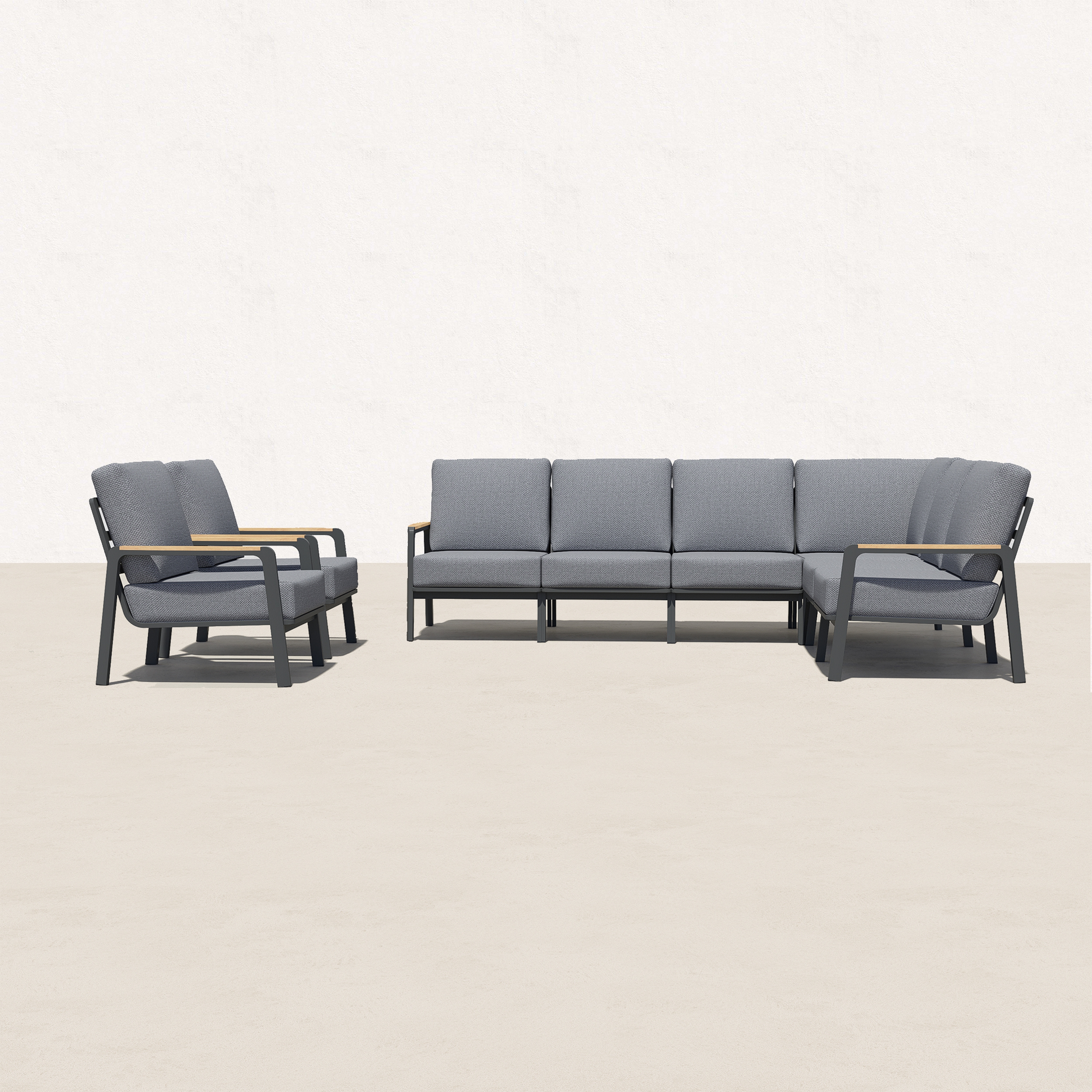 Orion Teak Outdoor L Sectional with Armchairs - 8 Seat