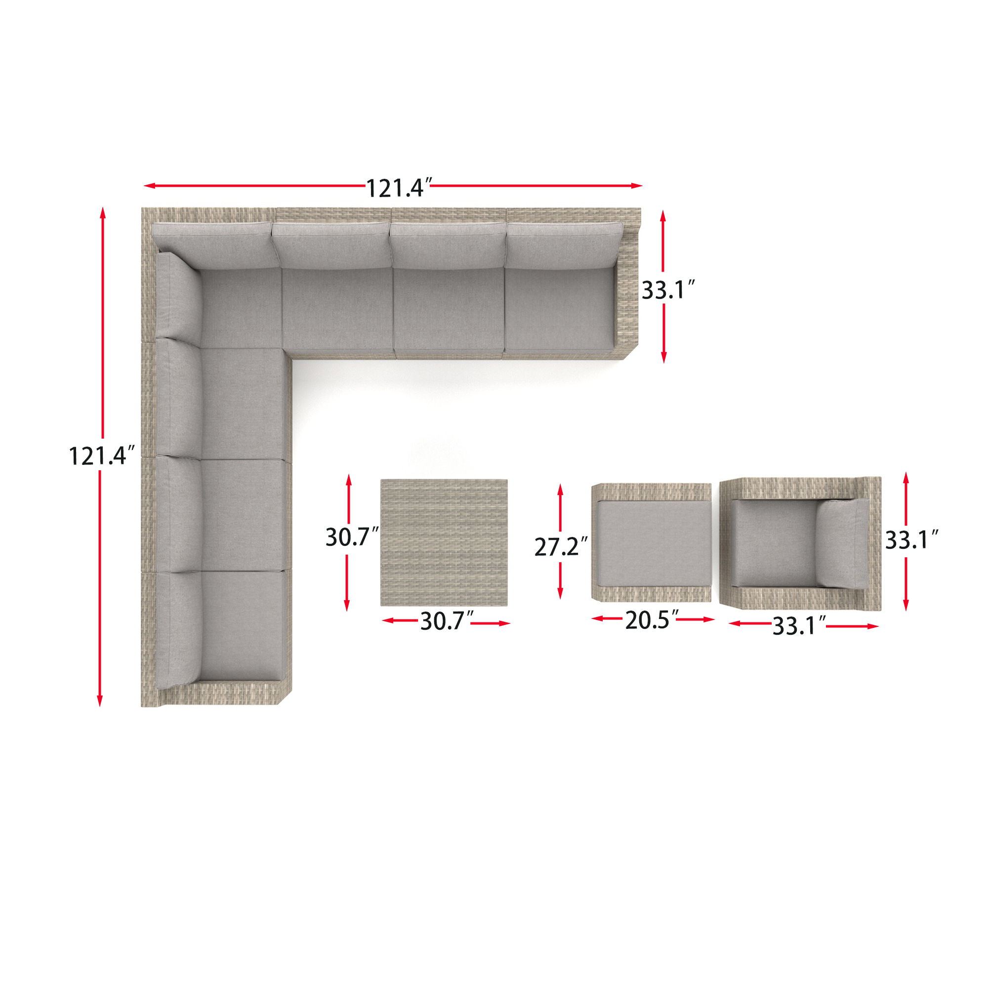 VENTURA 10 Piece Wicker Outdoor Sectional Sofa-Baeryon Furniture