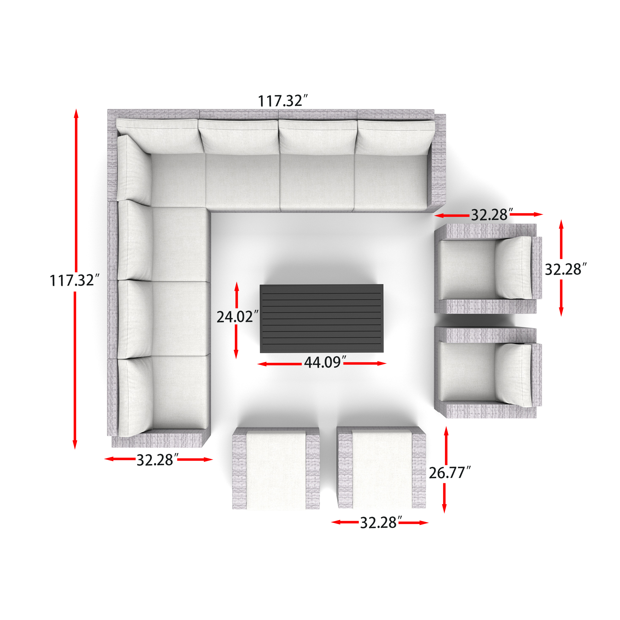 AVALON 12 Piece Sectional Patio Furniture-Baeryon Furniture