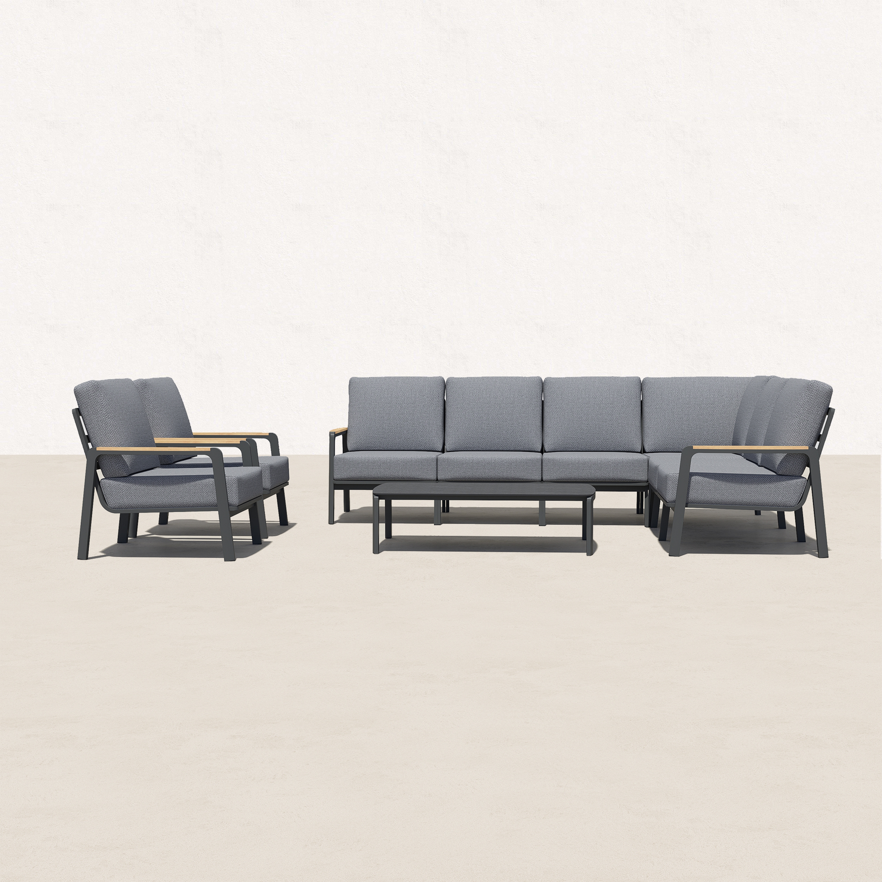 Orion 9 Piece Teak Outdoor L Sectional with Coffee Table-Baeryon Furniture