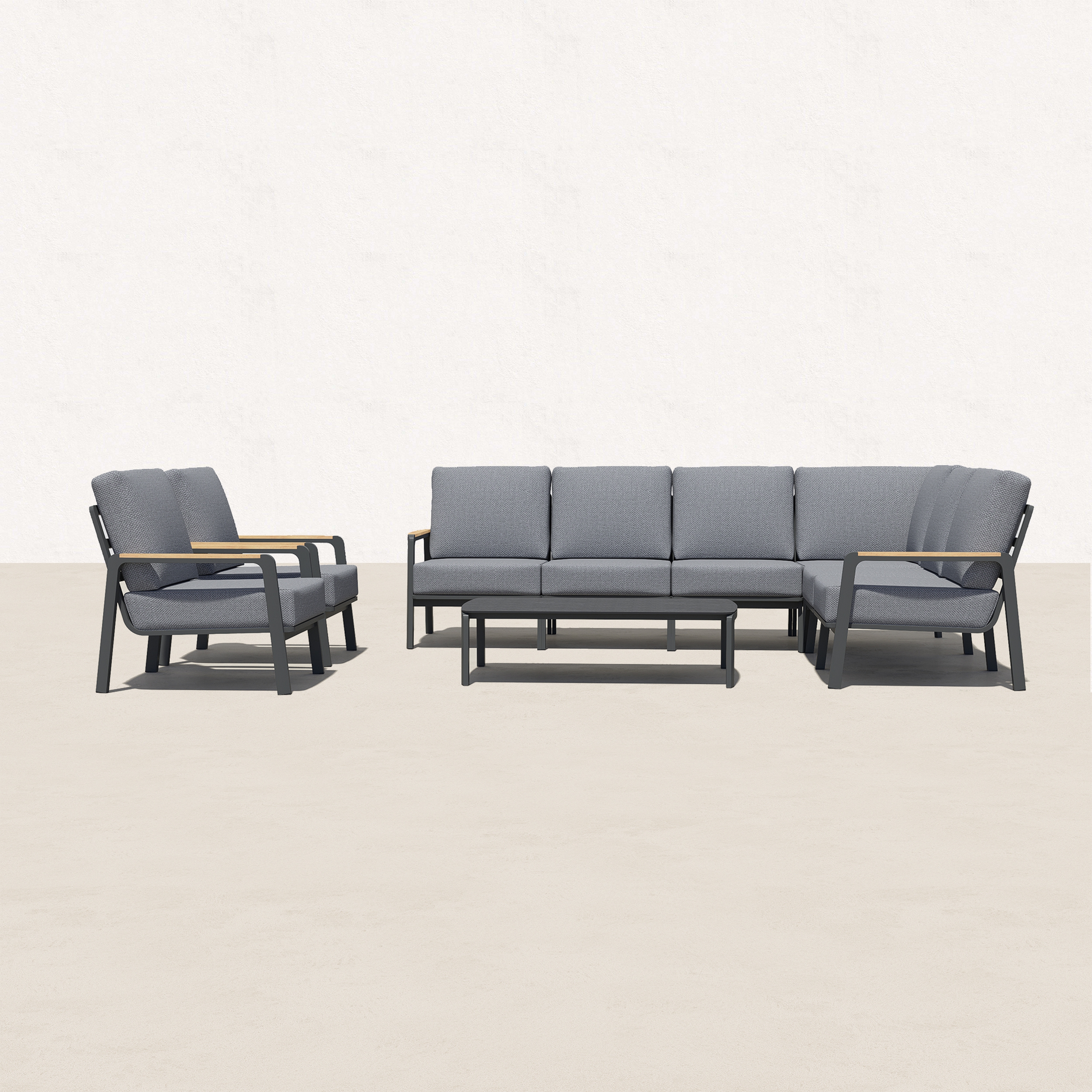 Orion 9 Piece Teak Outdoor L Sectional with Coffee Table