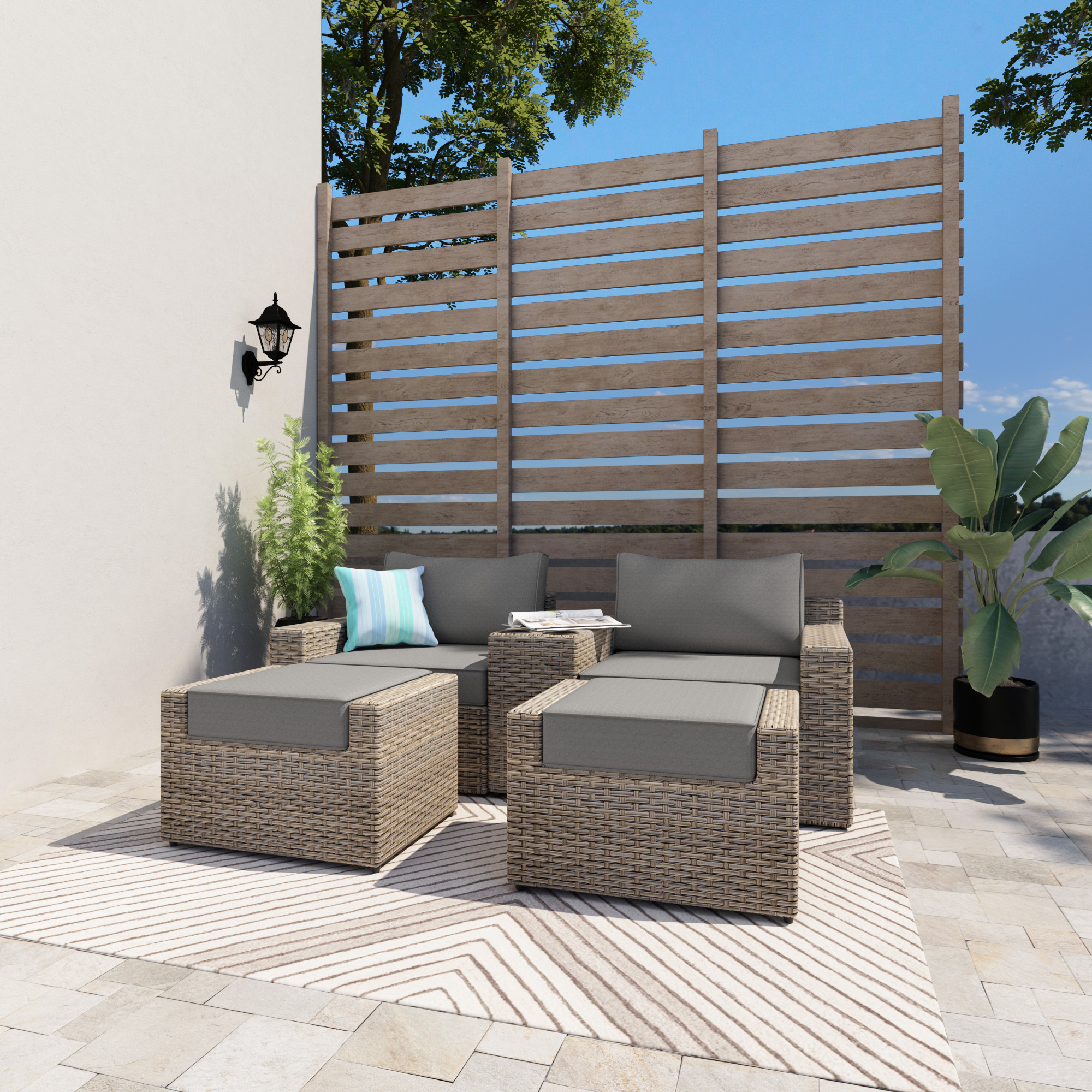 VENTURA 5 Piece Wicker Patio Conversation Set-Baeryon Furniture