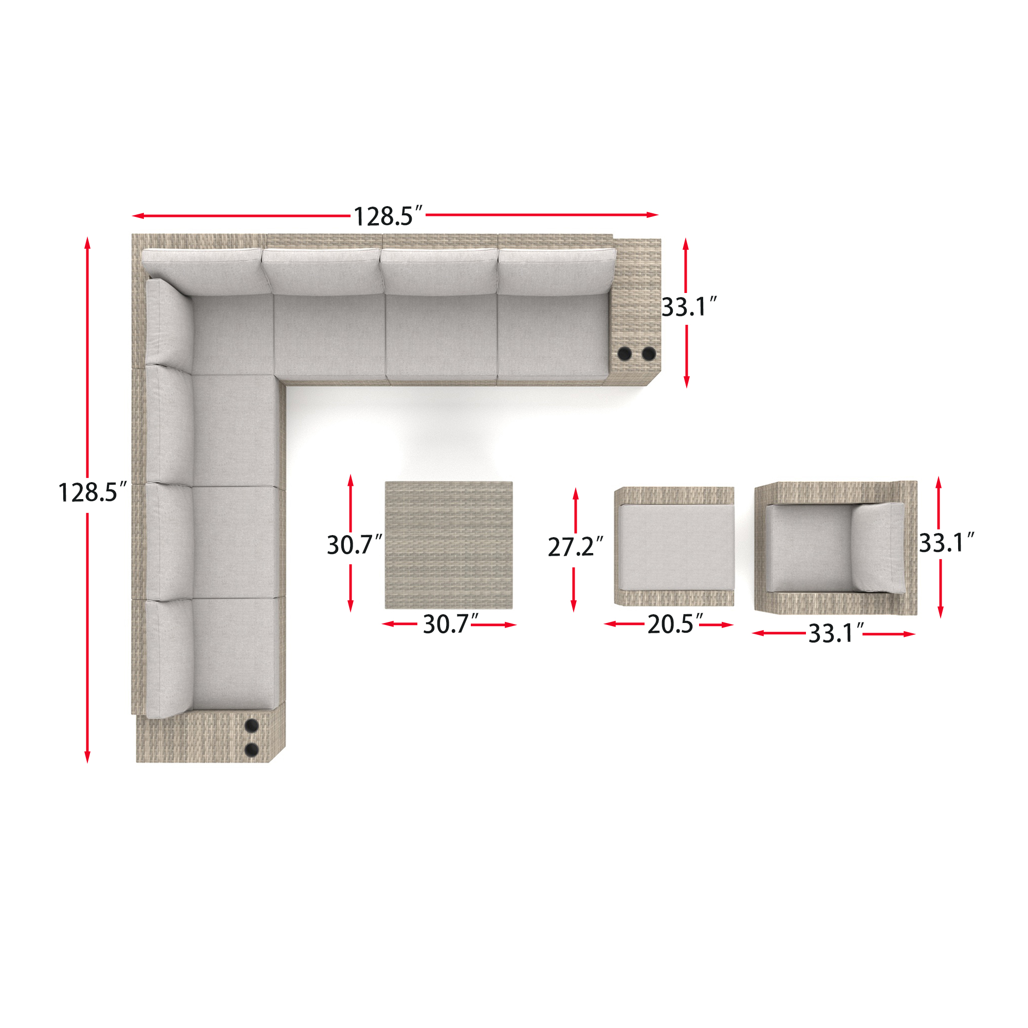 VENTURA 12 Piece Outdoor Sectional Sofa with Side Table-Baeryon Furniture