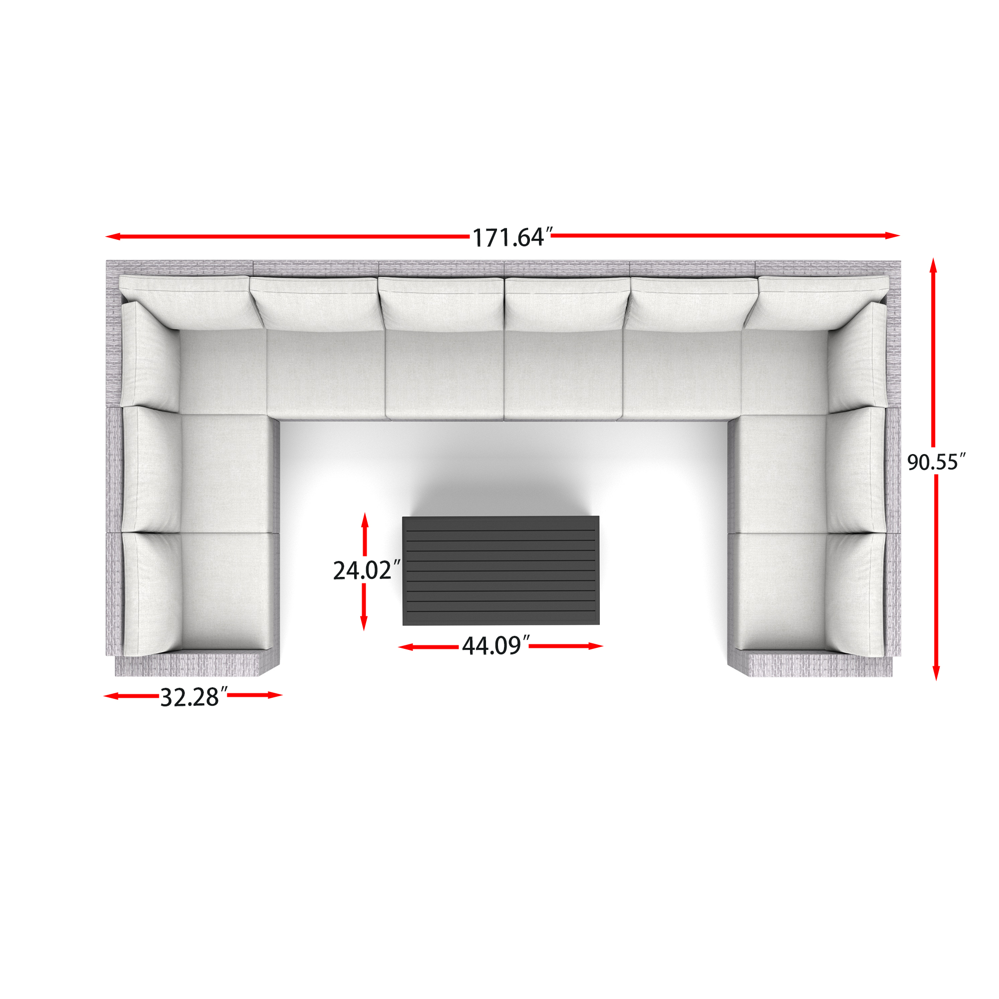 AVALON 11 Piece Wicker Outdoor U Sectional-Baeryon Furniture