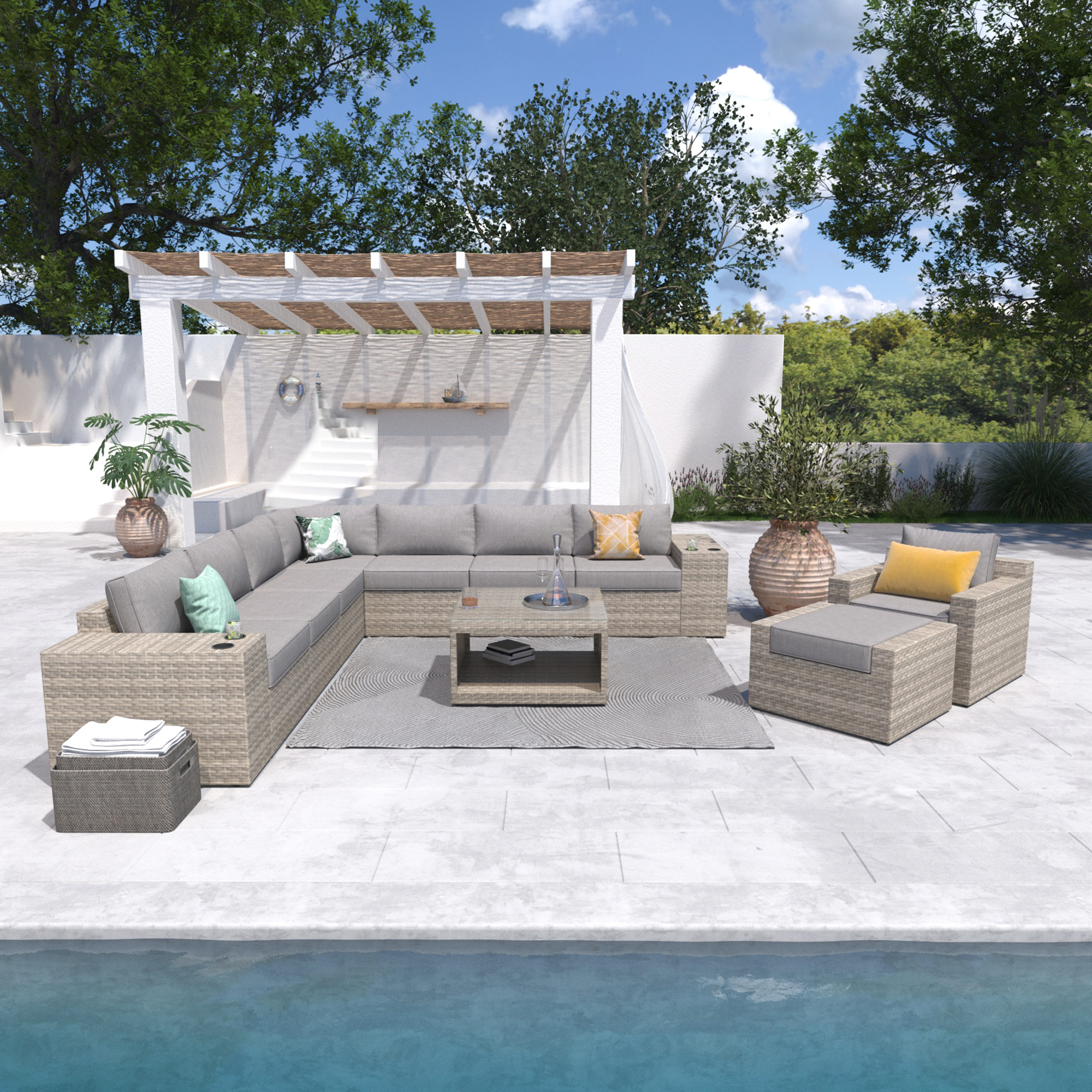 VENTURA 12 Piece Outdoor Sectional Sofa with Side Table-Baeryon Furniture